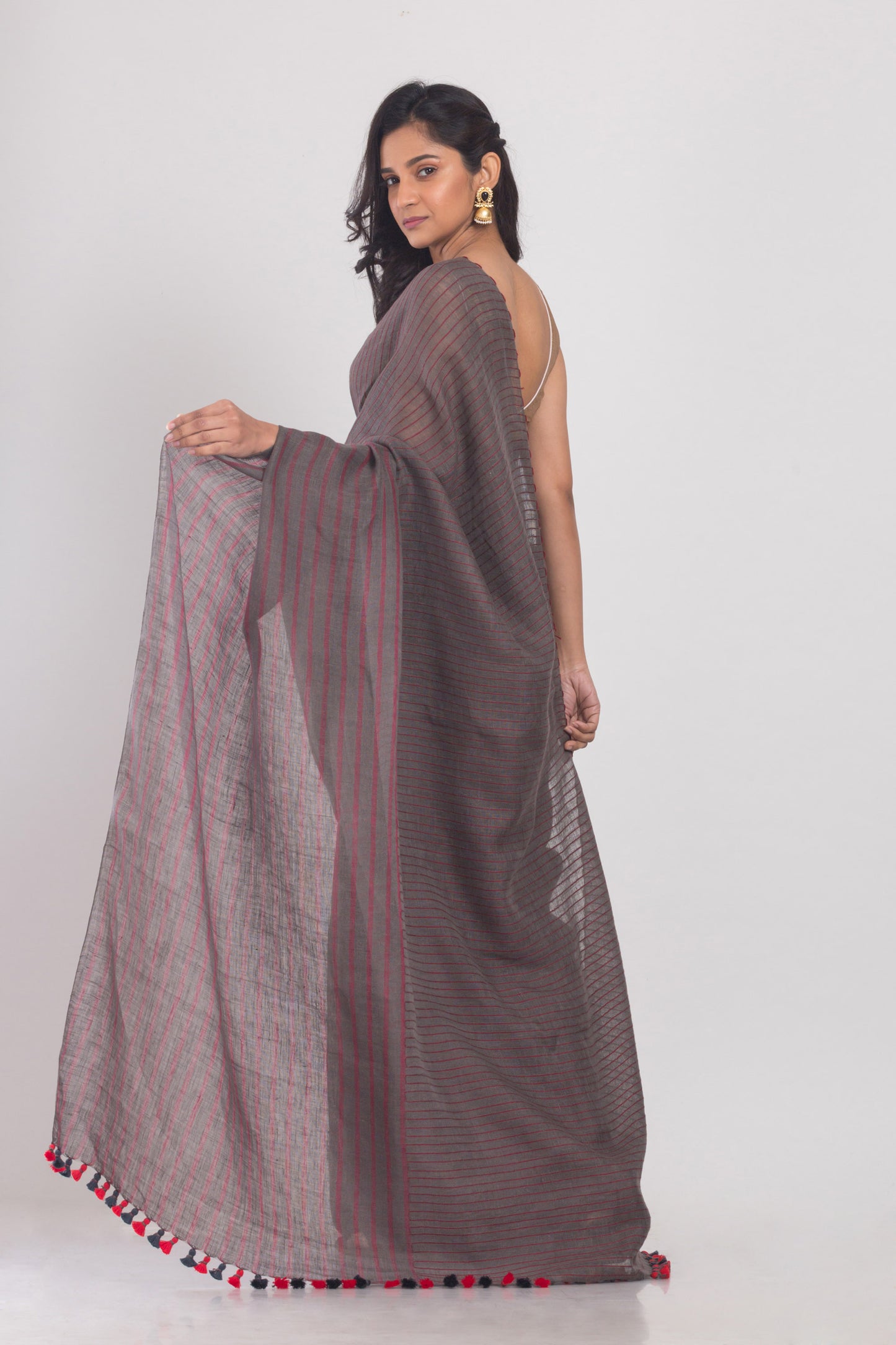 Grey Handwoven Linen Saree