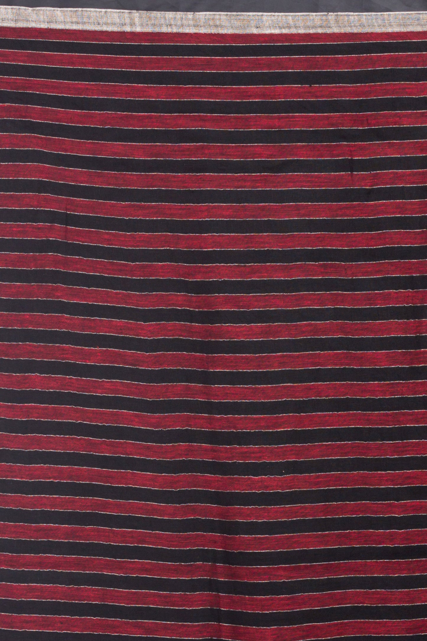 Red Black Stripes Linen Saree