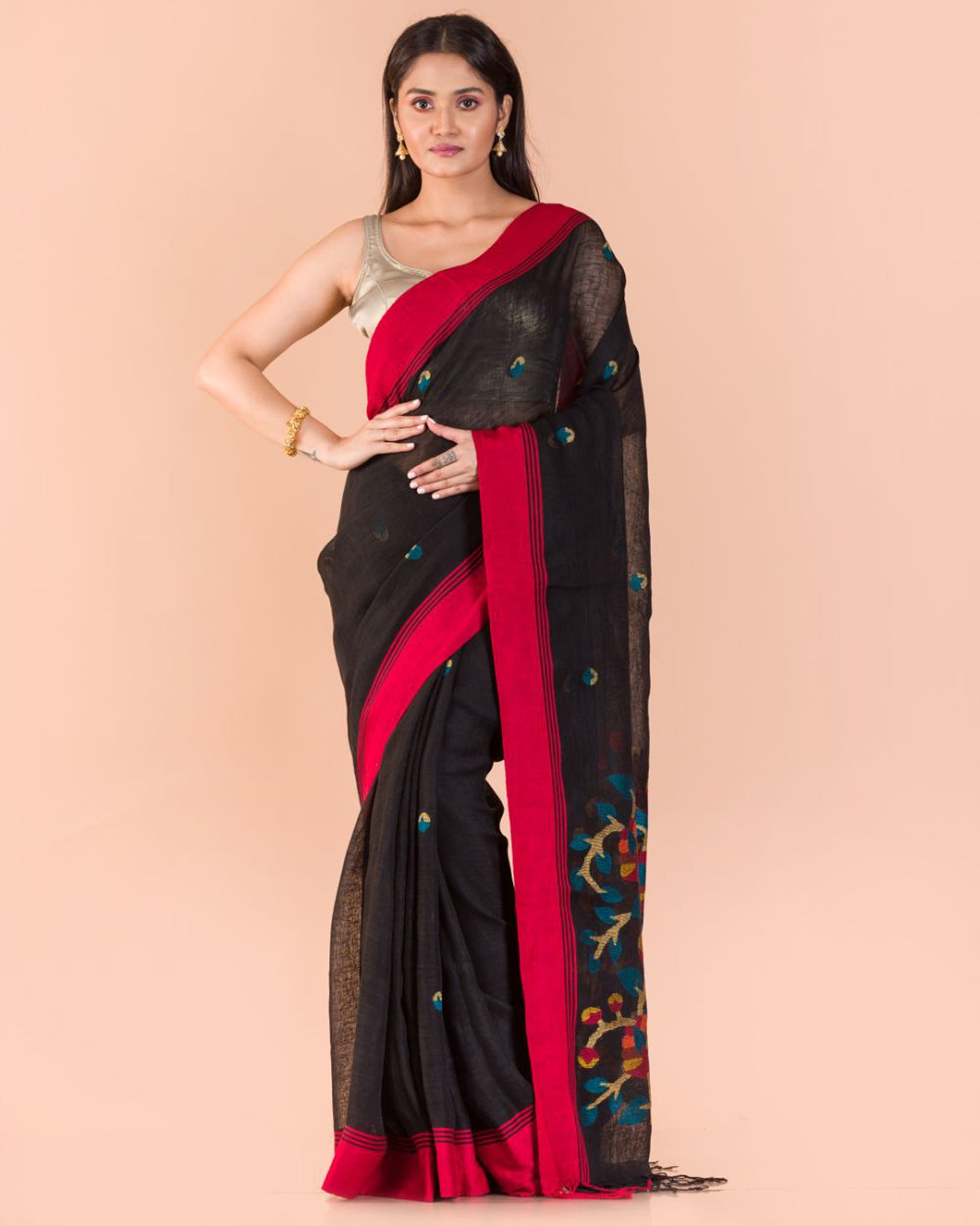 Black Linen Jamdani Saree