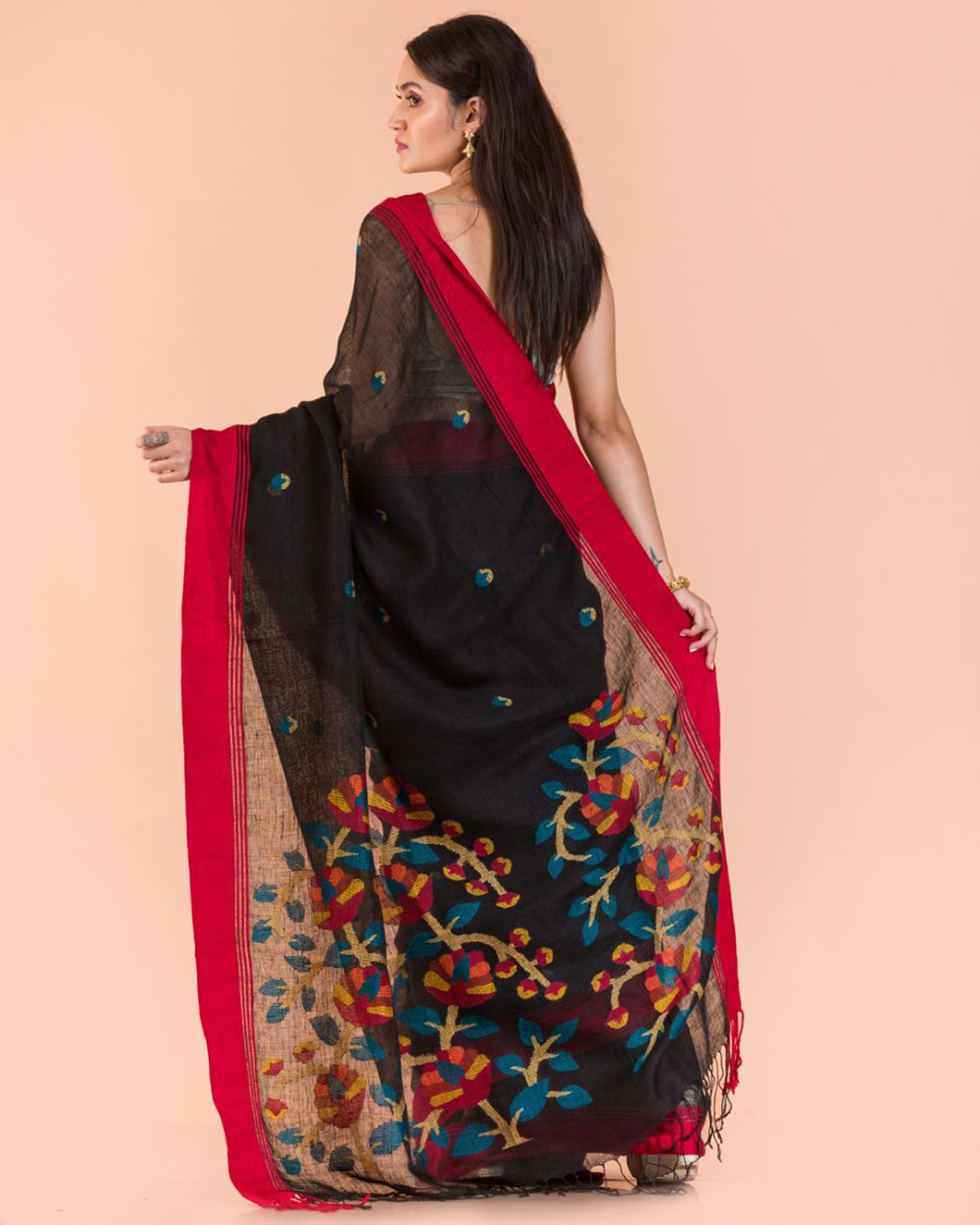 Black Linen Jamdani Saree