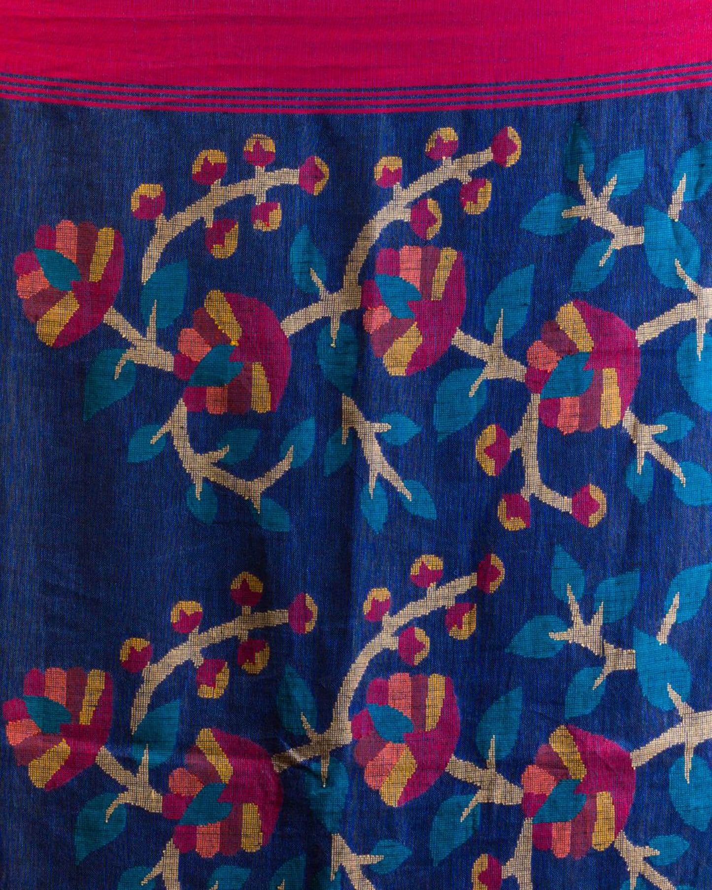 Blue Linen Handloom Jamdani Saree