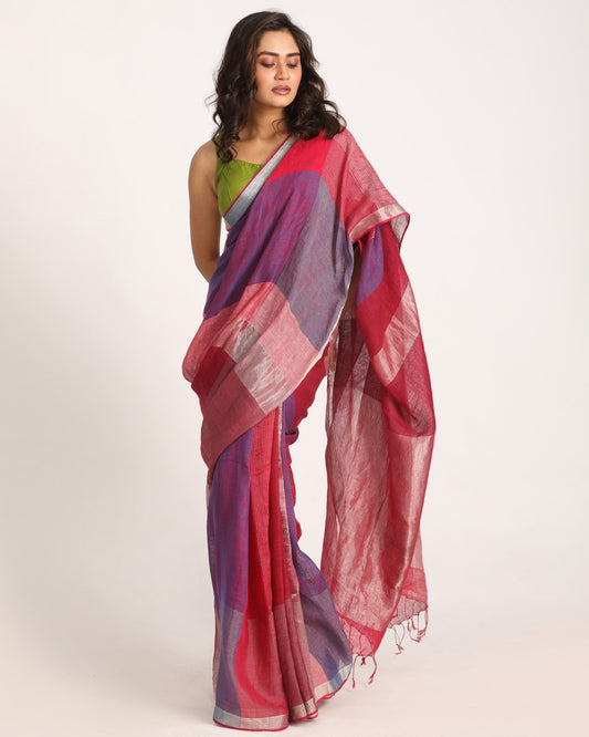 Multicolour Handloom Linen Saree