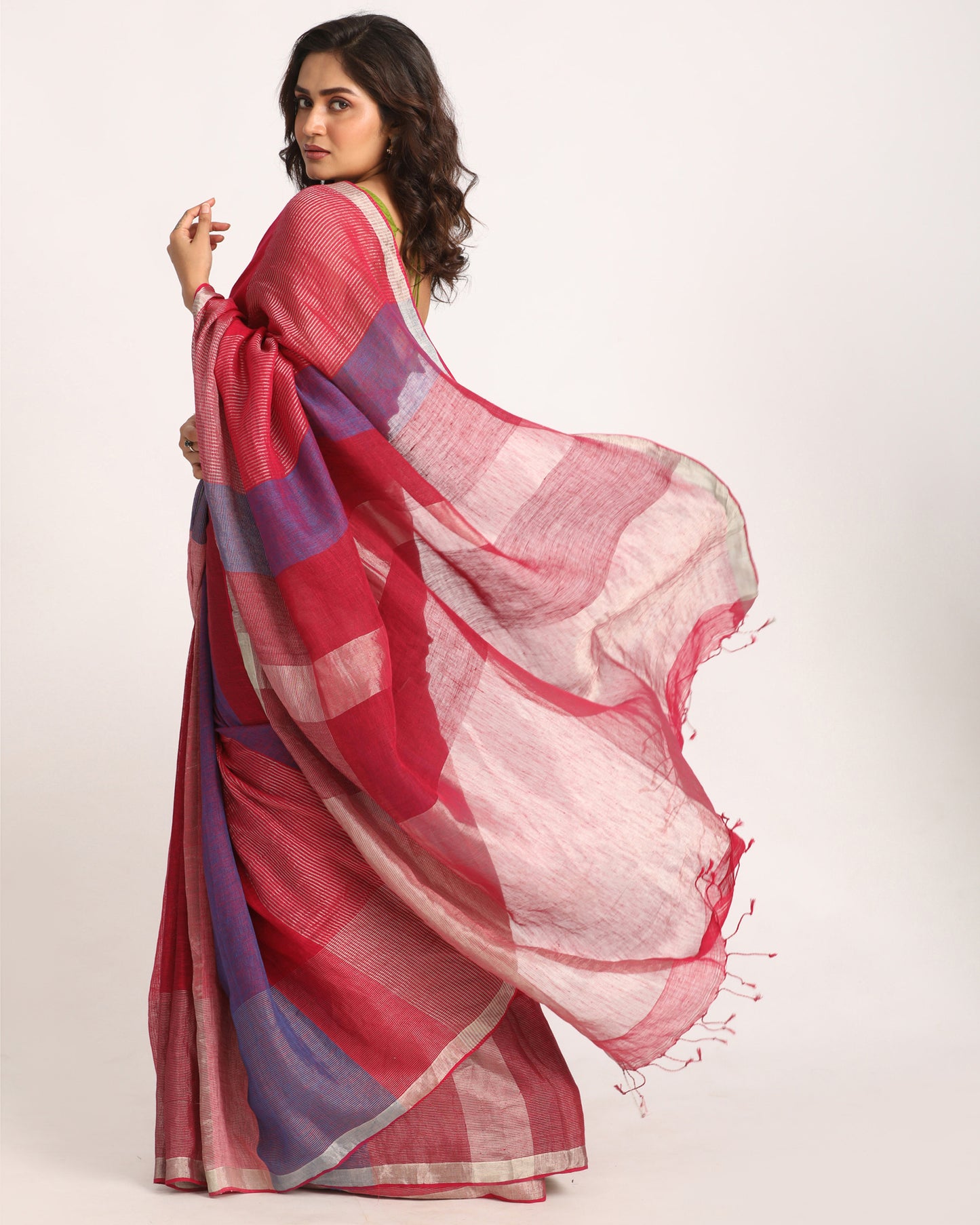 Multicolour Handloom Linen Saree