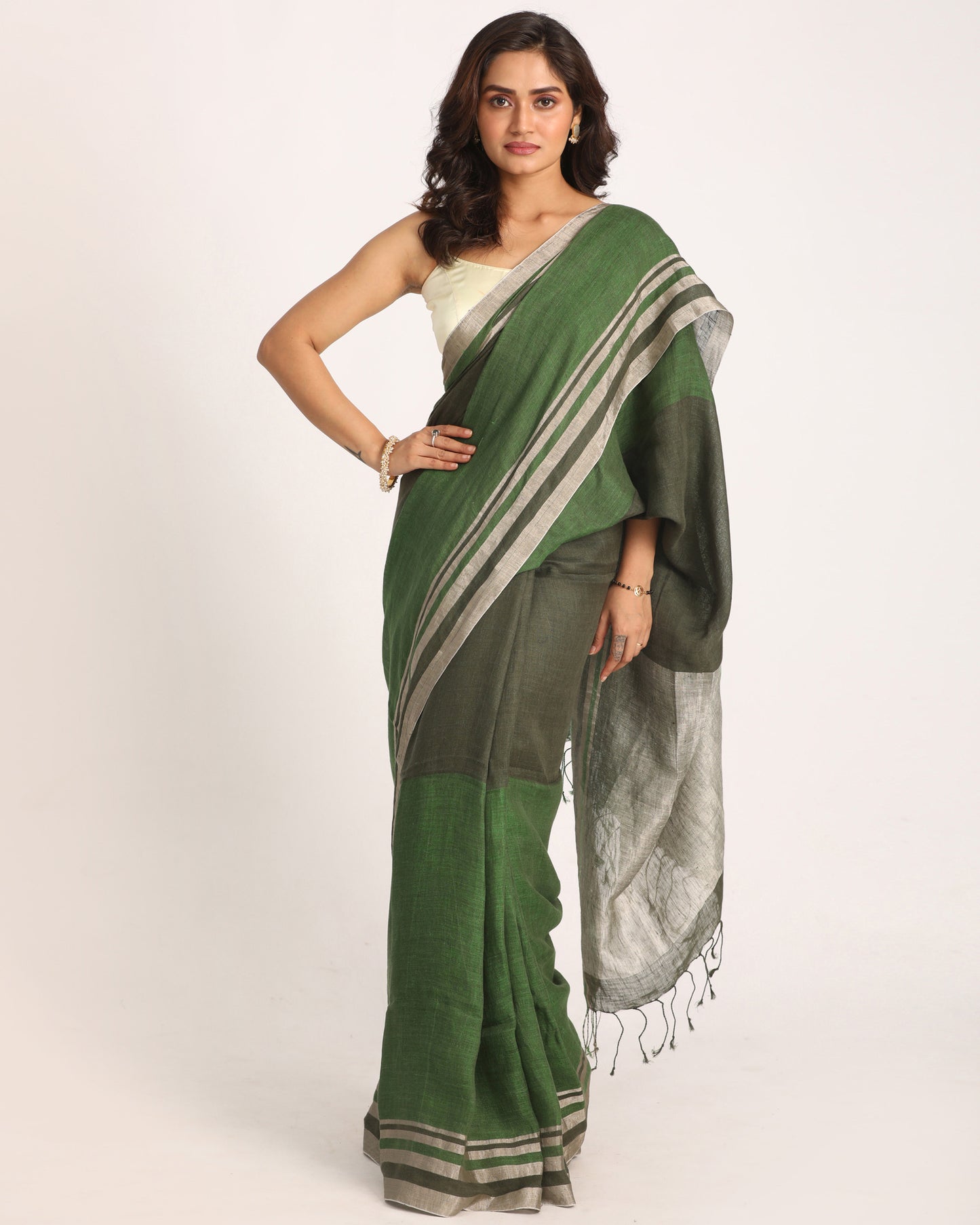 Multicolour Traditional Handloom Linen Saree