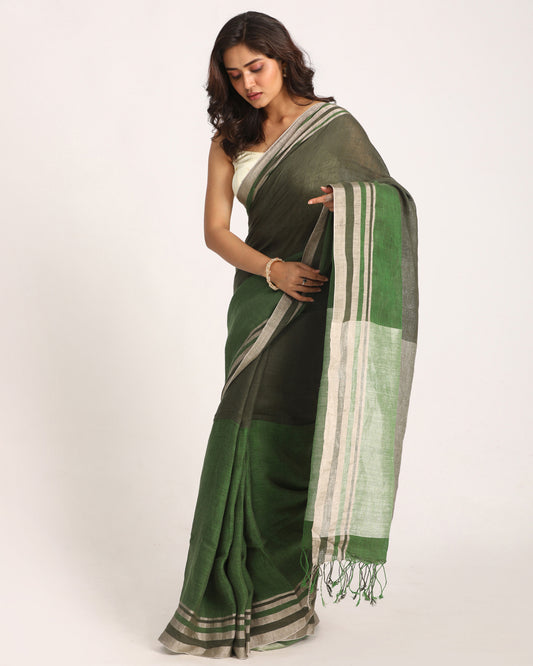 Multicolour Traditional Handloom Linen Saree