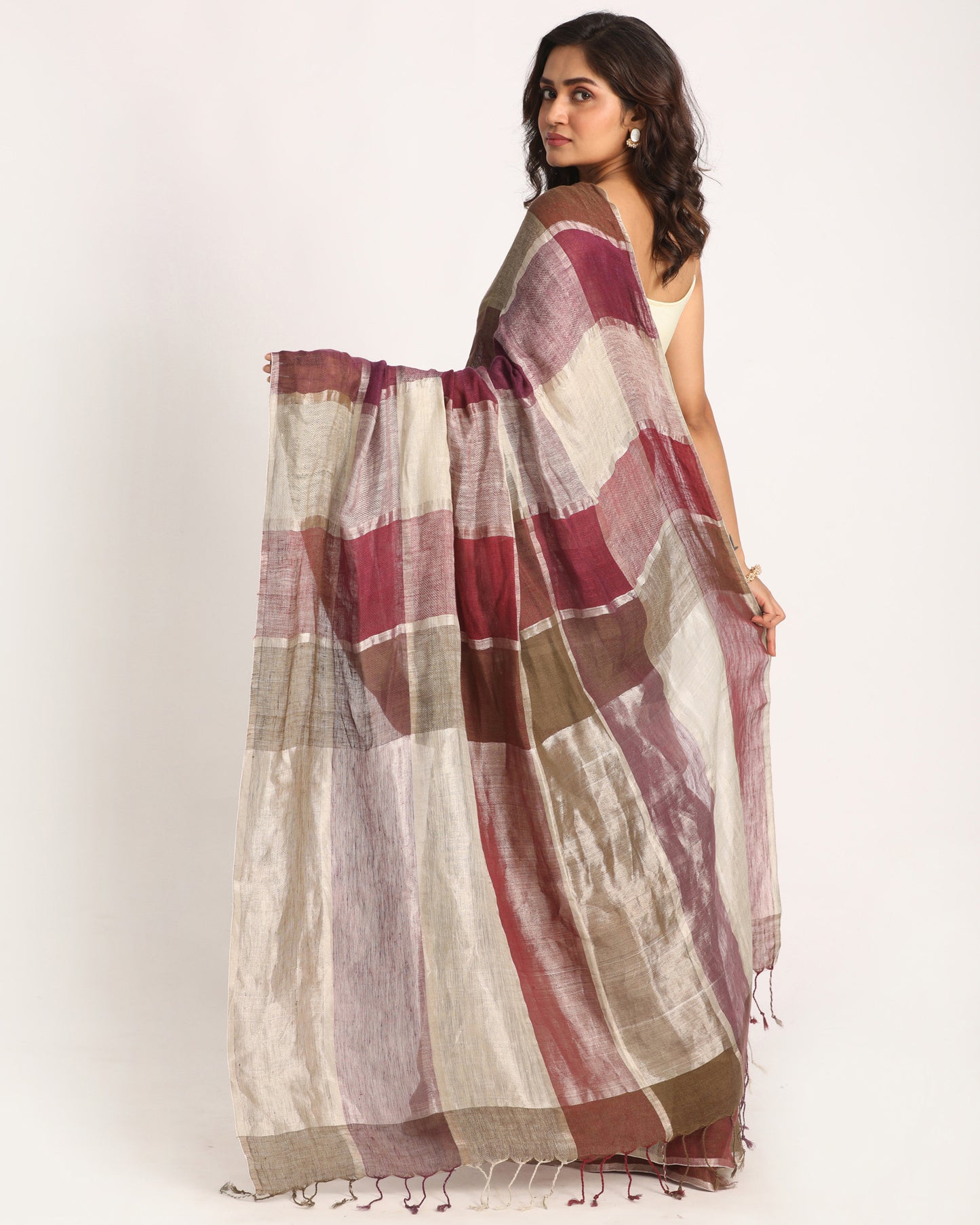 Multicolour Traditional Handloom Check Linen Saree