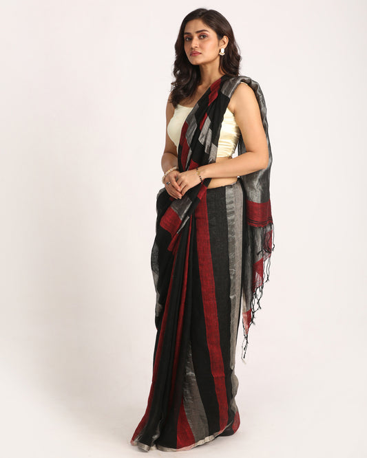 Multicolour Traditional Handloom Check Linen Saree