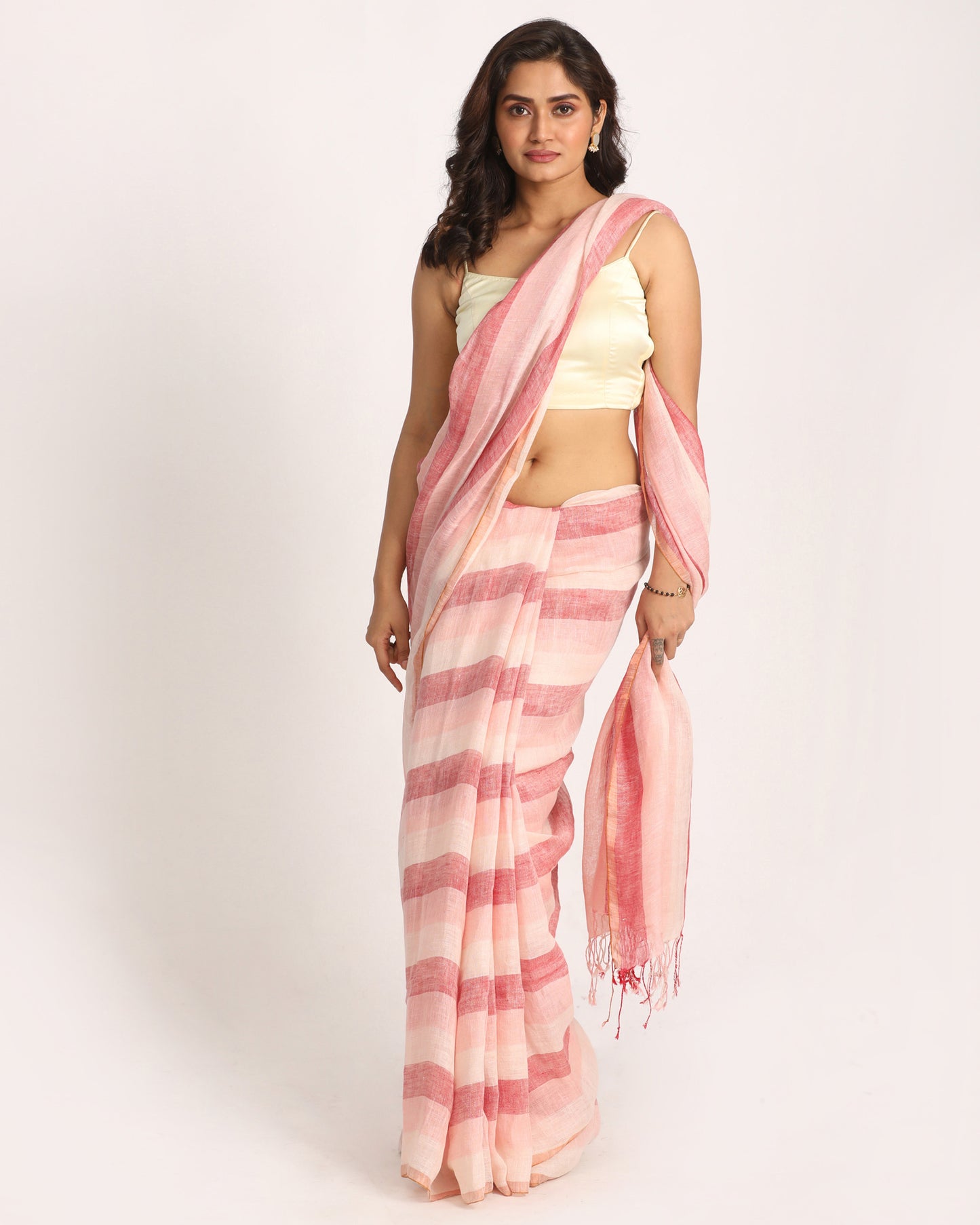 Multicolour Check Traditional Handloom Linen Saree