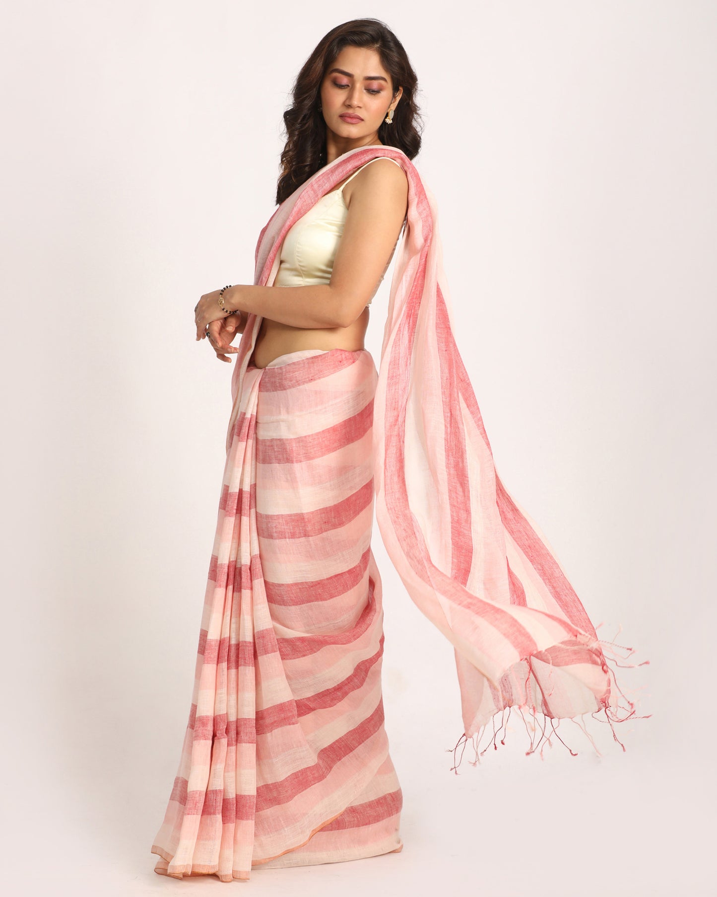 Multicolour Check Traditional Handloom Linen Saree