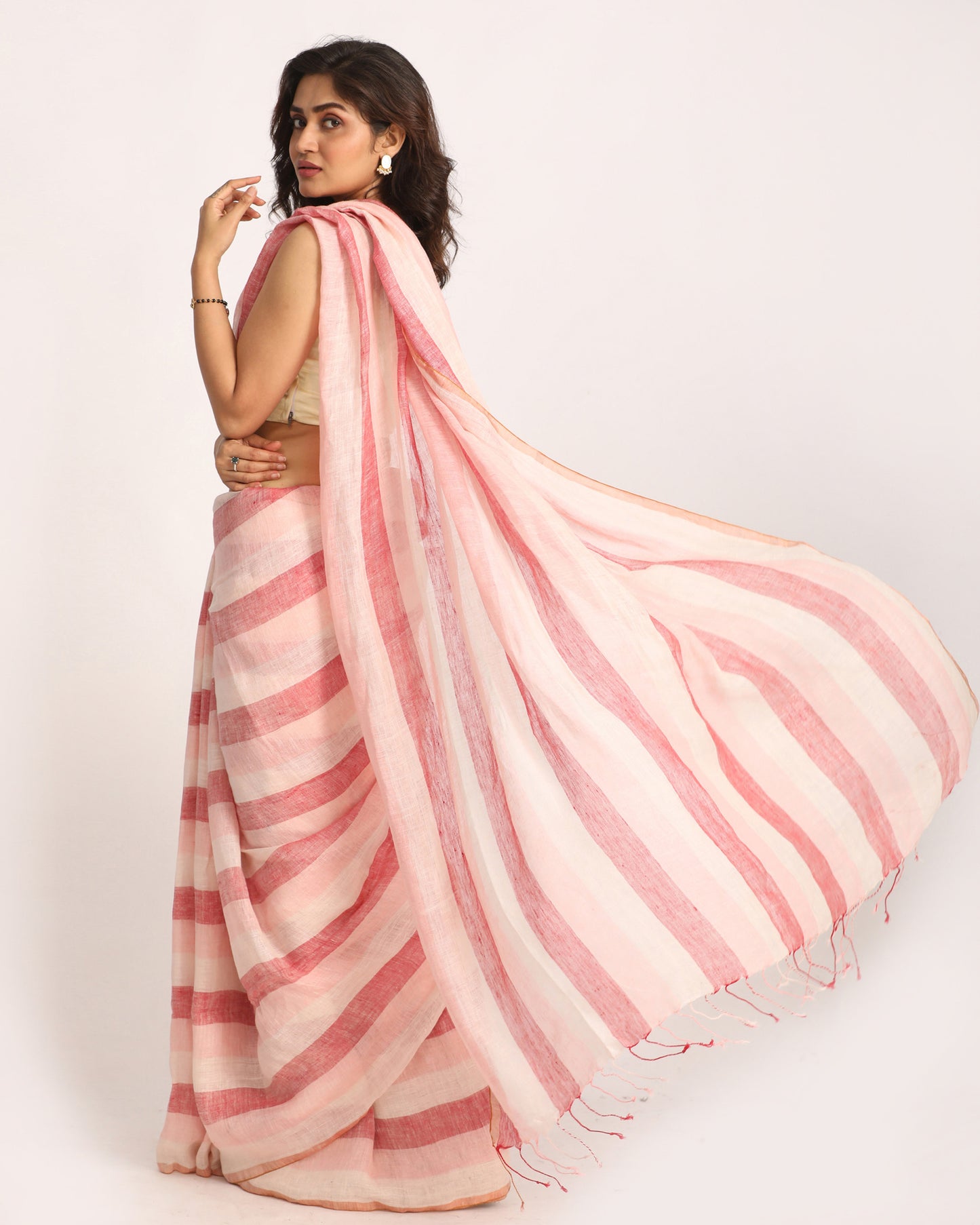 Multicolour Check Traditional Handloom Linen Saree