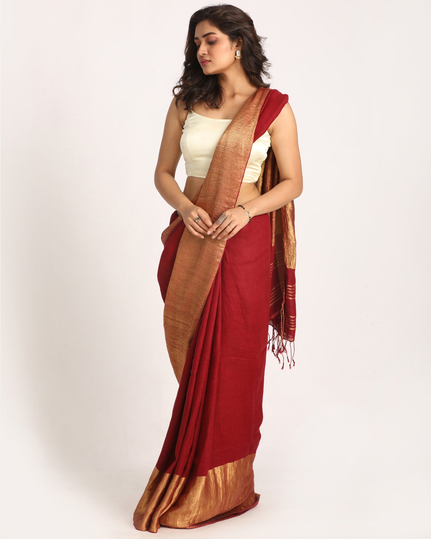 Maroon Traditional Handloom Linen Saree