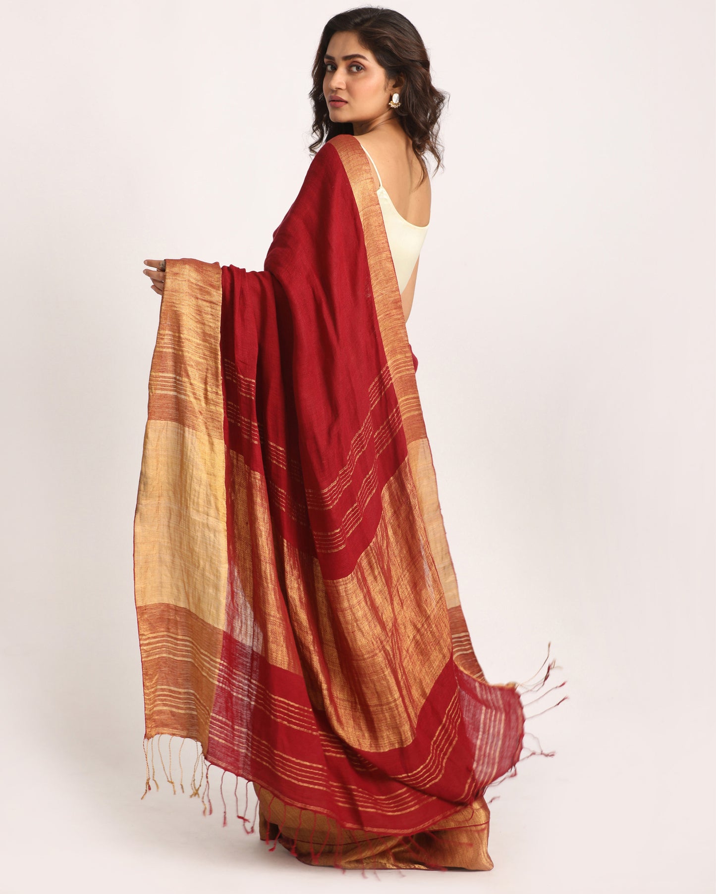 Maroon Traditional Handloom Linen Saree