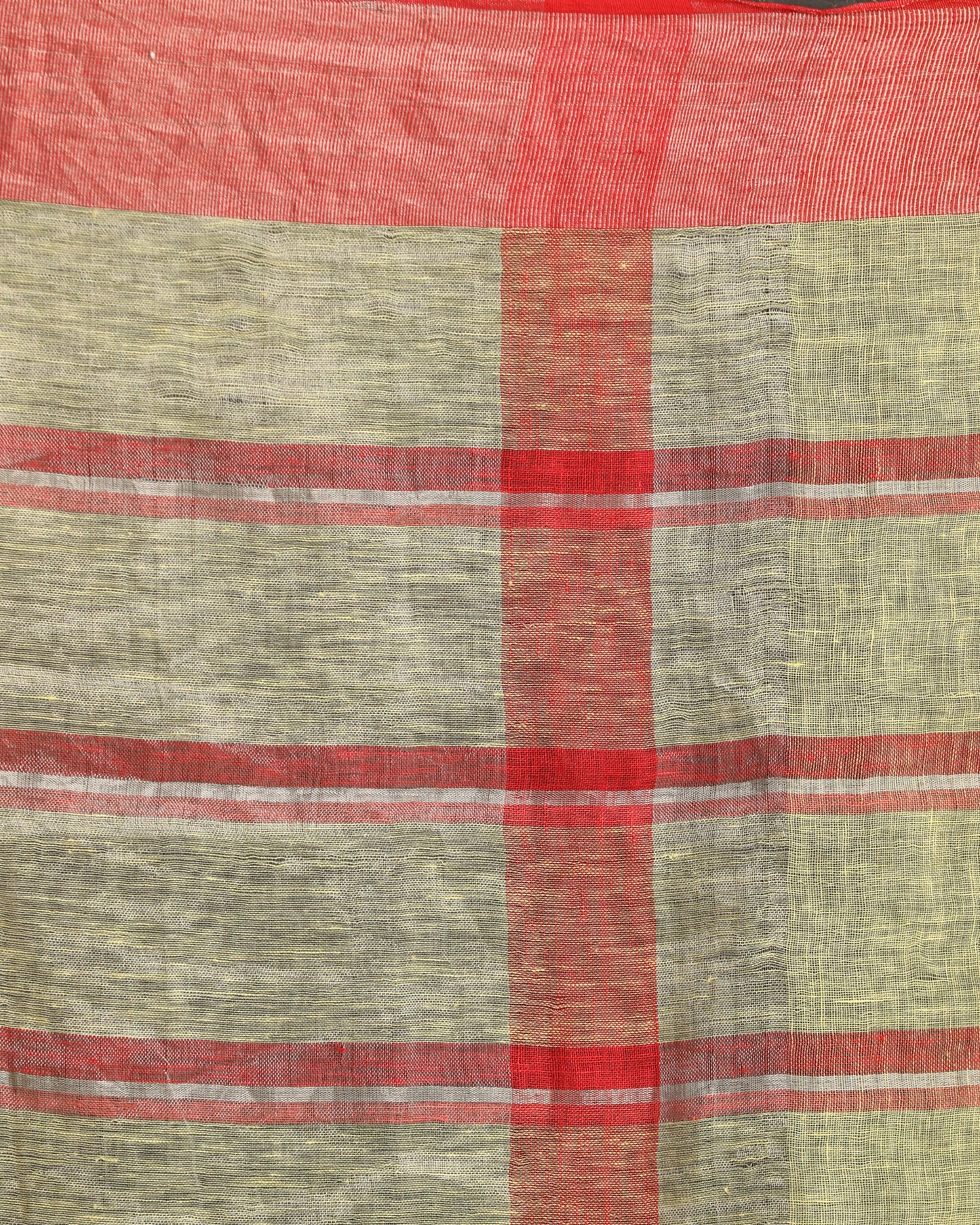 Lemon Maroon Handloom Check Linen Saree