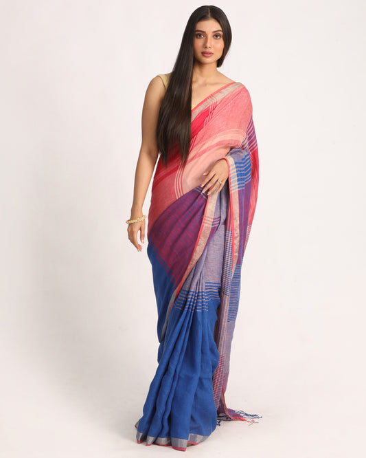 Multicolour Traditional Handloom Check Linen Saree