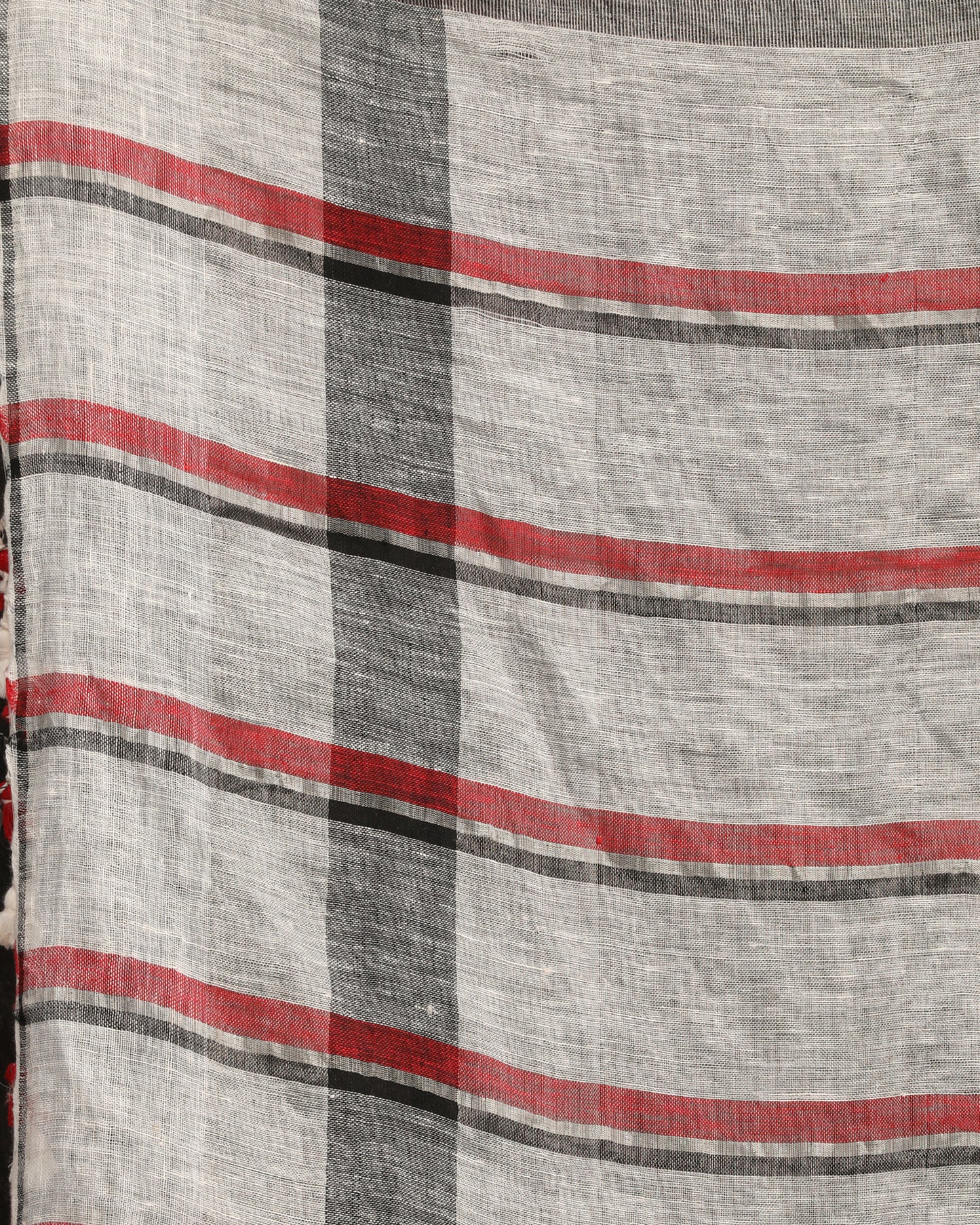 Off White Red Traditional Check Linen Handloom Saree