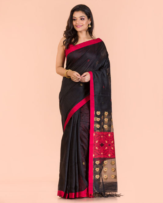 Black Handwoven Matka Silk Saree