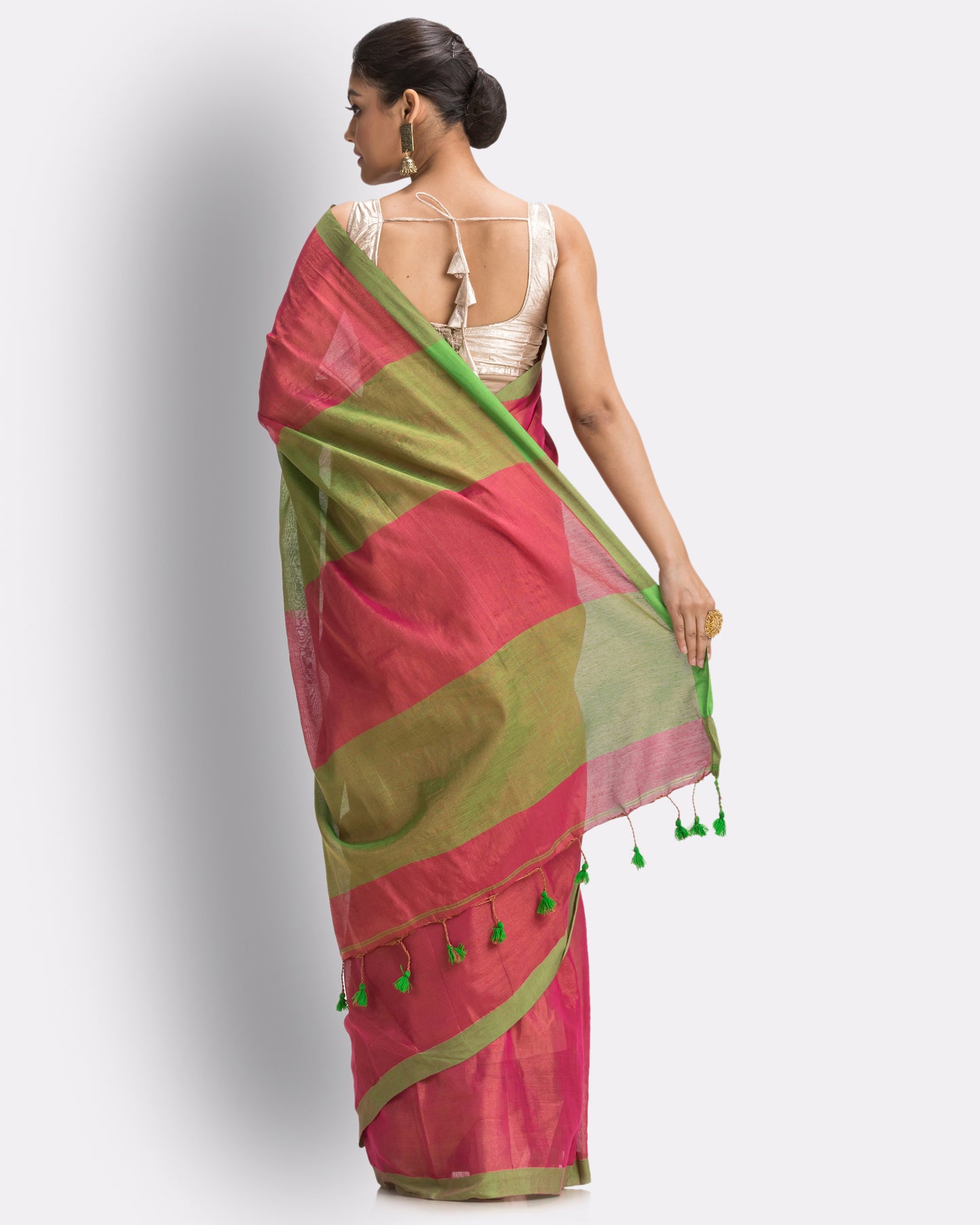 Pink Handloom Zari Cotton Tissue Saree