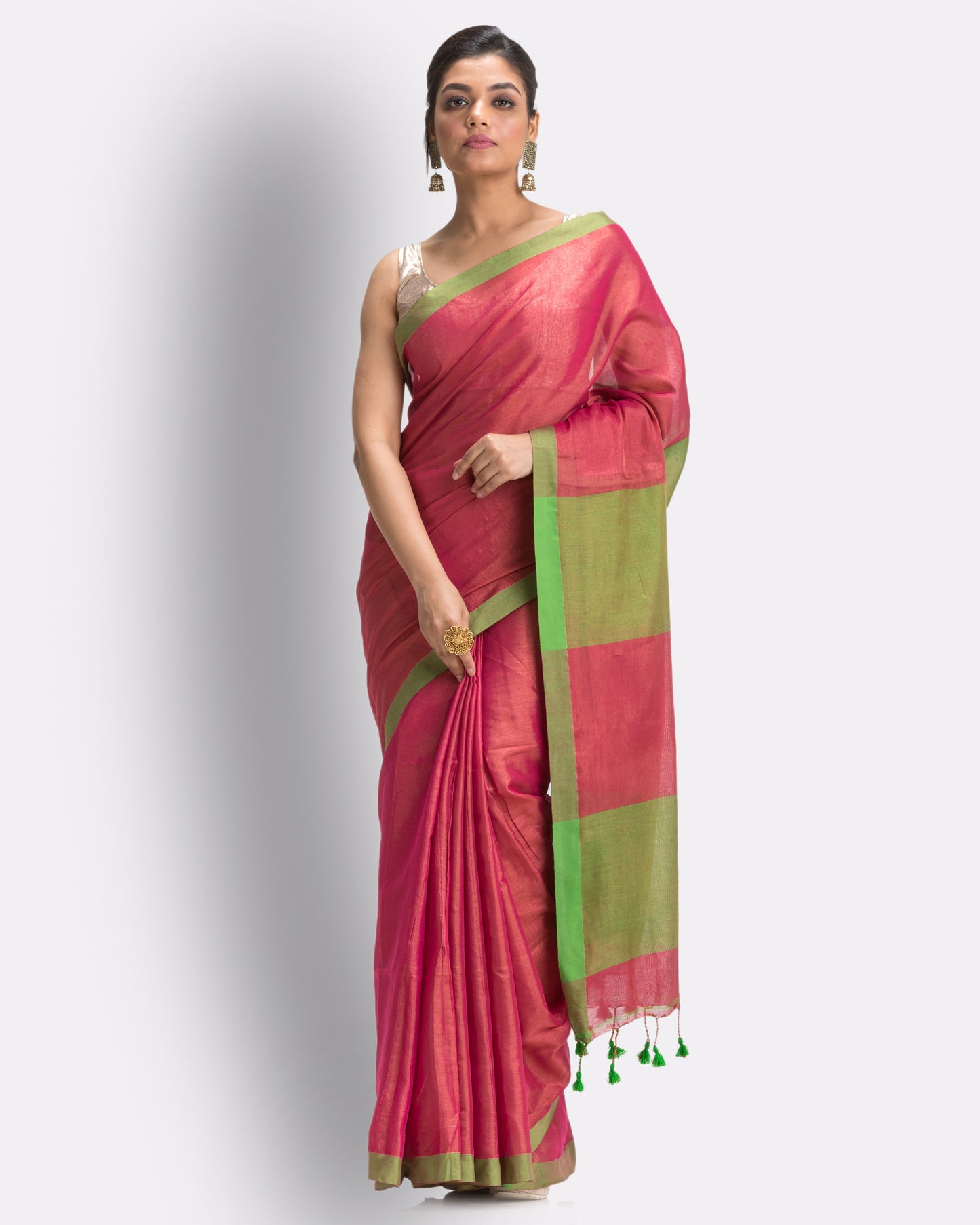 Pink Handloom Zari Cotton Tissue Saree