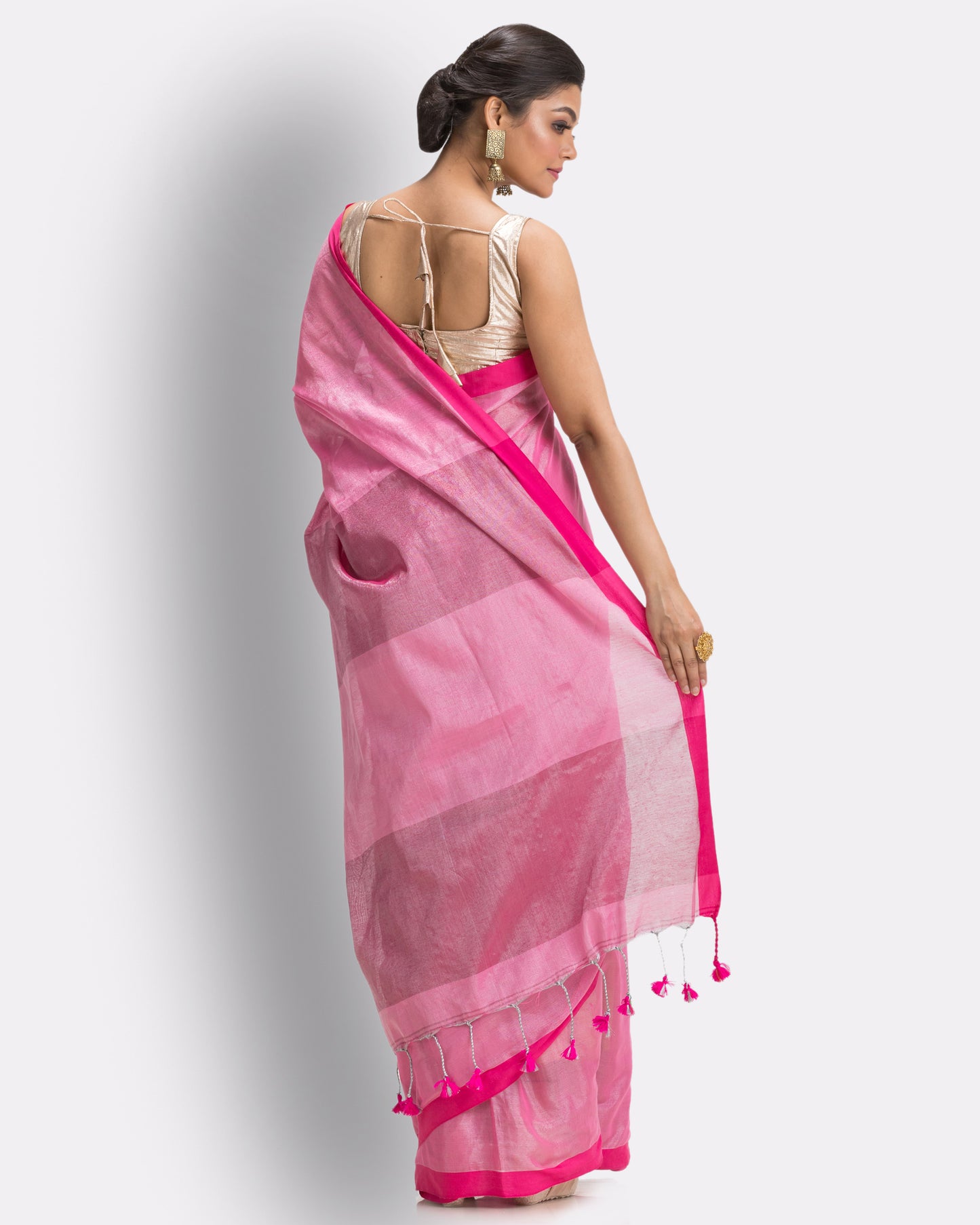 Pink Handloom Zari Cotton Tissue Saree