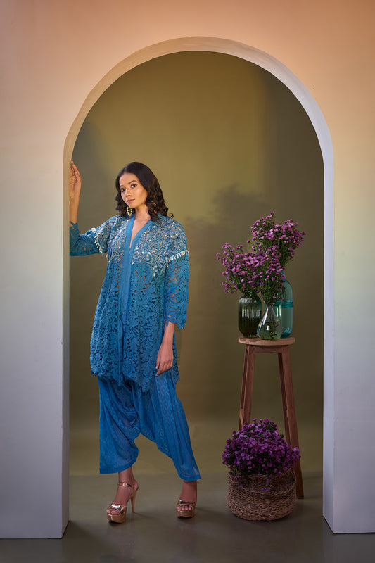 Ira Patiala Hand Embroidered Dark Teal Blue Designer Suit Set