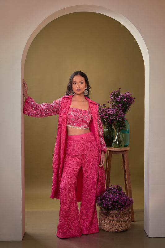 Padma Hand Embroidered Fuschia Pink Contemporary Designer Jacket Set