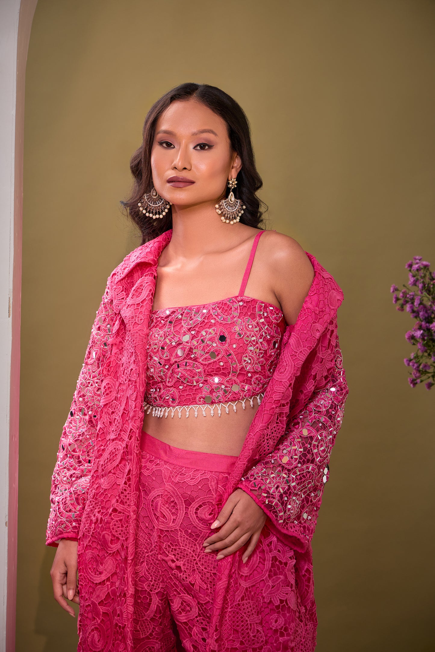 Padma Hand Embroidered Fuschia Pink Contemporary Designer Jacket Set