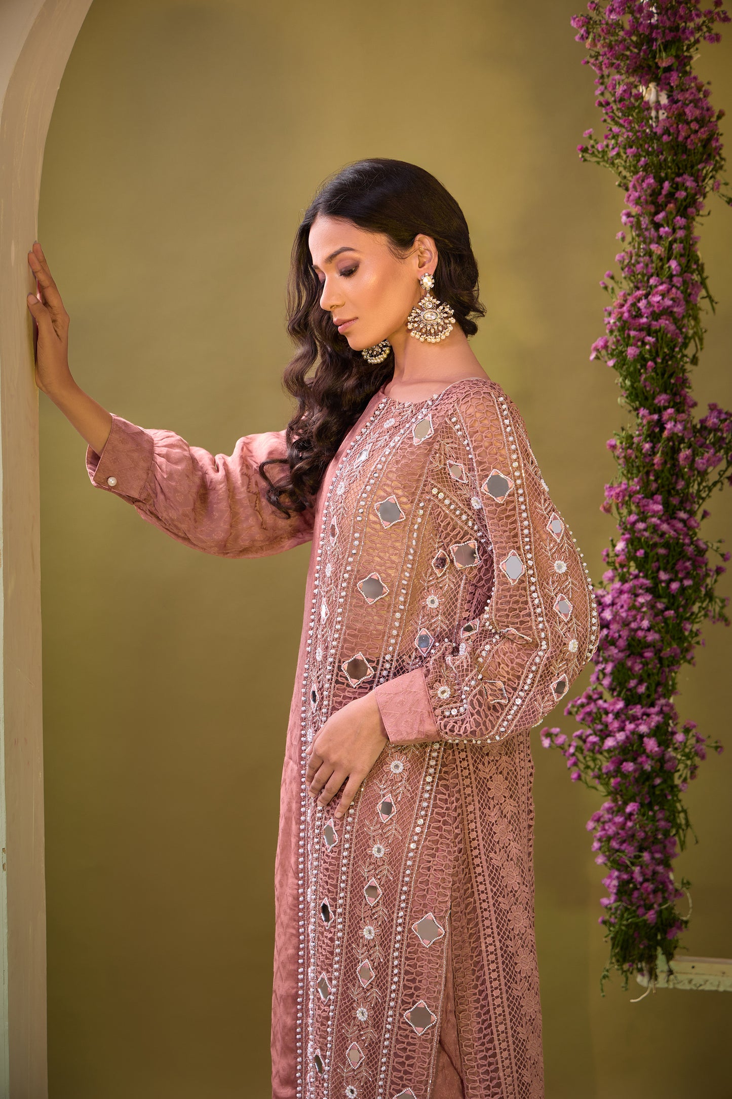 Light Brown Crochet Designer Suit Set