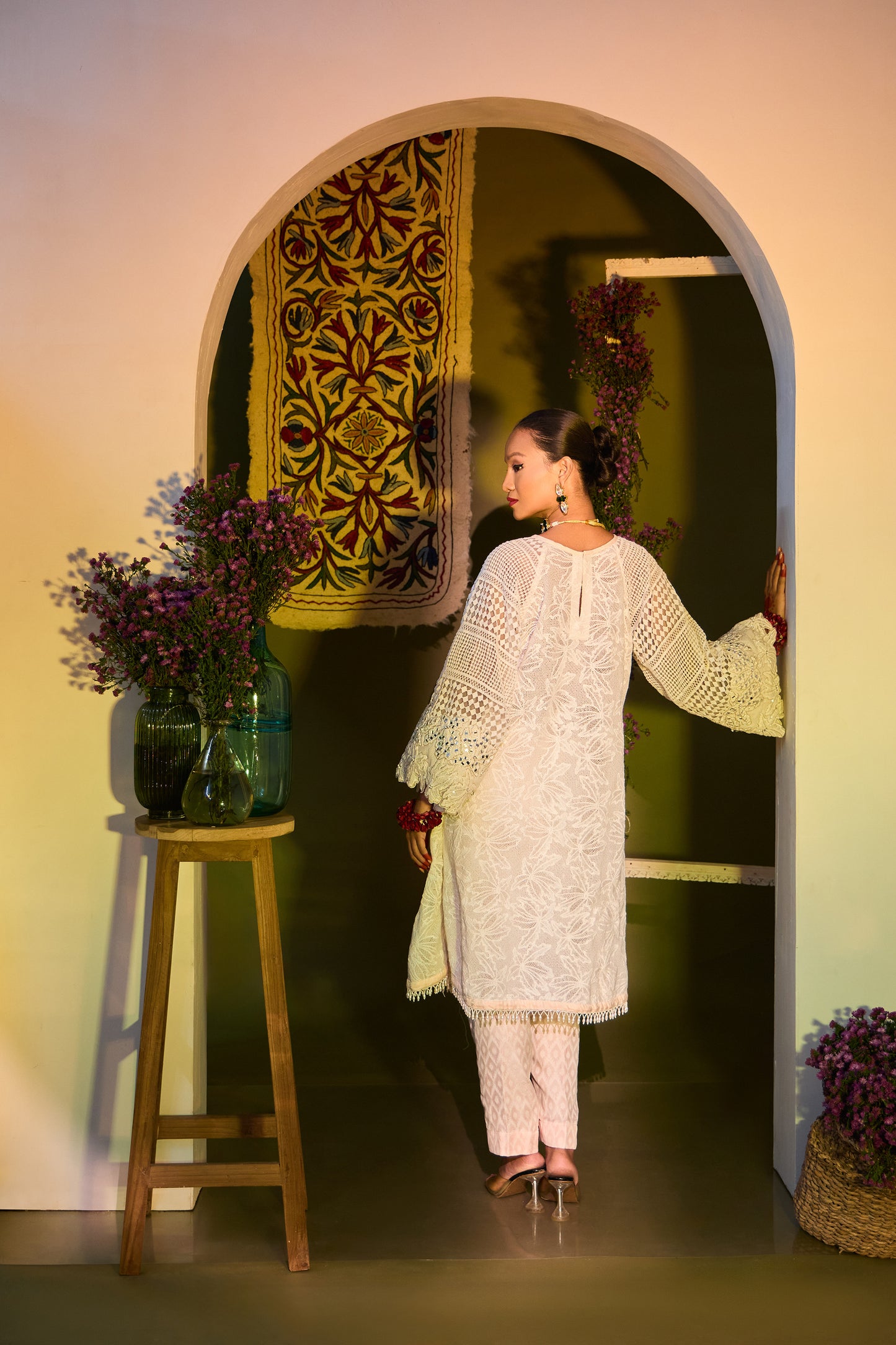 Lily Crochet Hand Embroidered White Designer Kurta Set