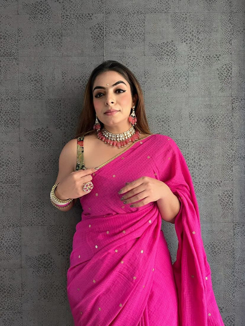 Rani Pink Tohfa Mulmul saree