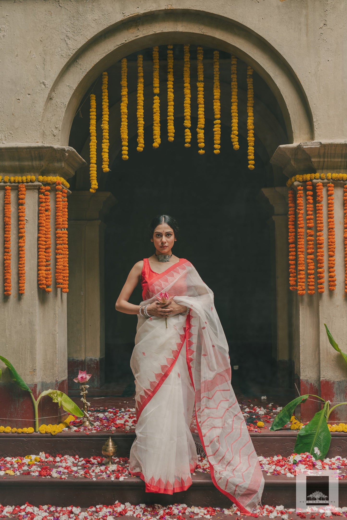 Aadya I Handloom Red and White Silk Saree