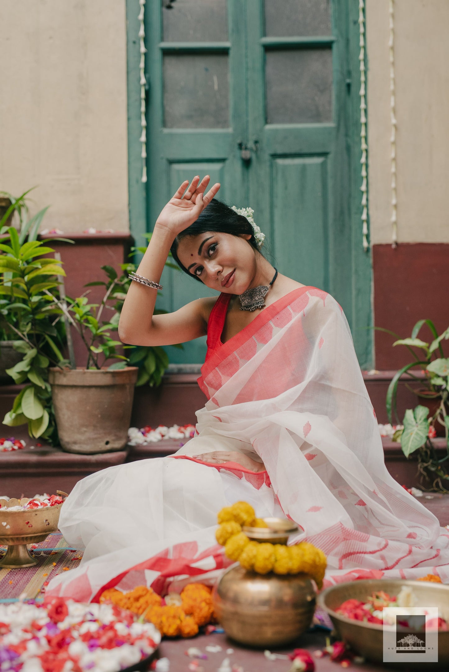 Aadya I Handloom Red and White Silk Saree