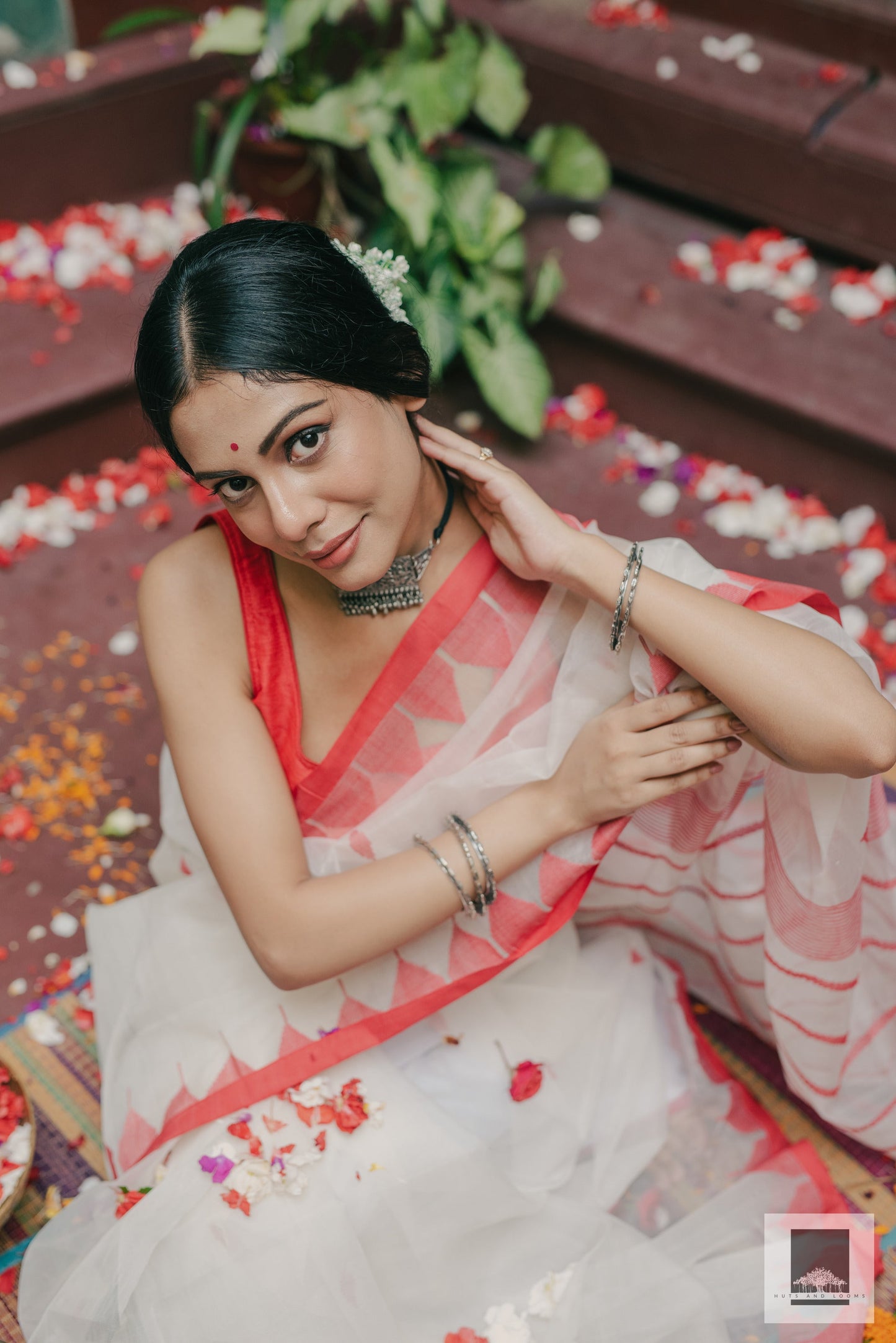 Aadya I Handloom Red and White Silk Saree