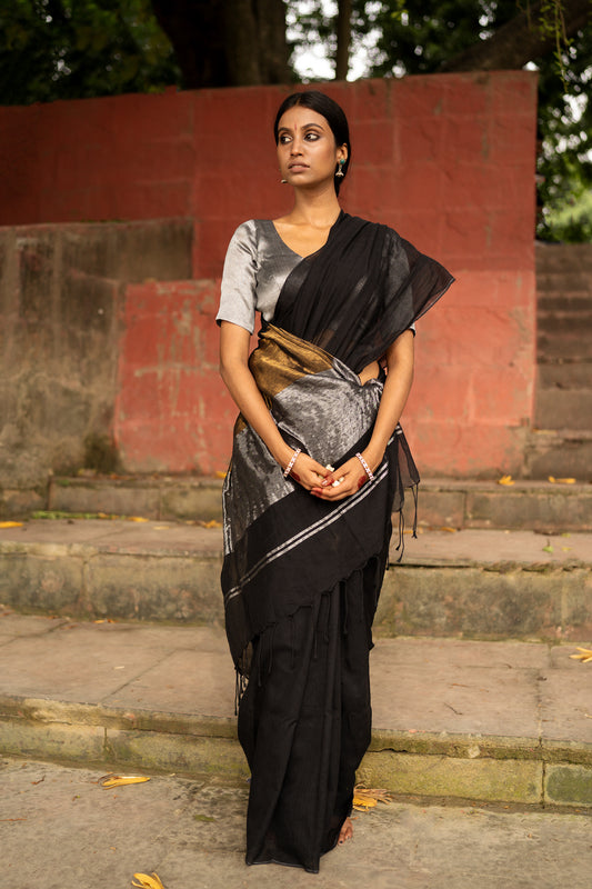 Aaja Nachle I Black cotton handloom saree