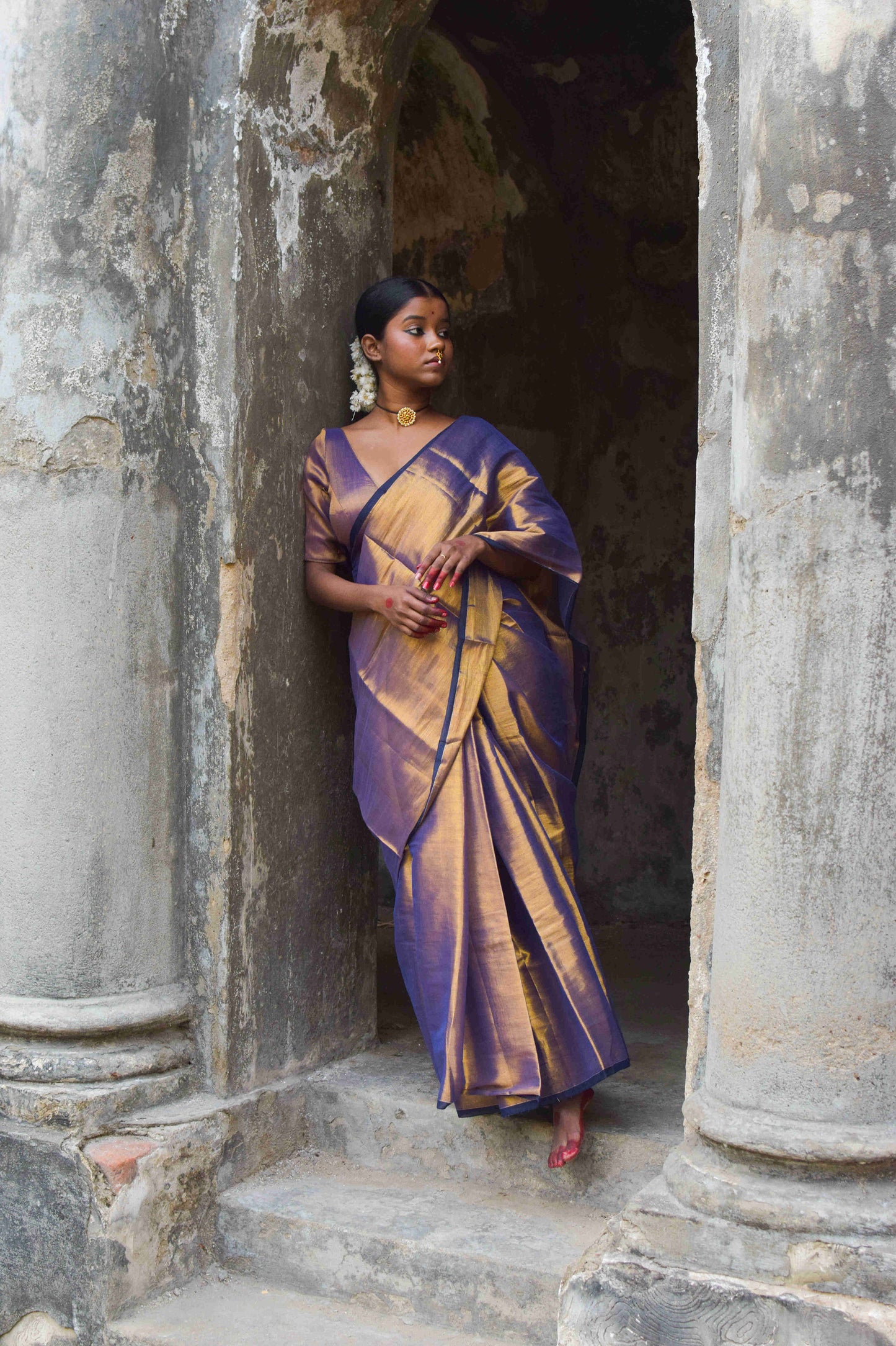 Alpadma I Gold Purple Handloom Tissue Saree