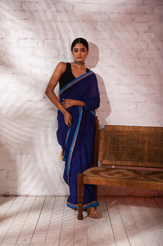 Anokhi Kahani |Dark blue mul cotton saree