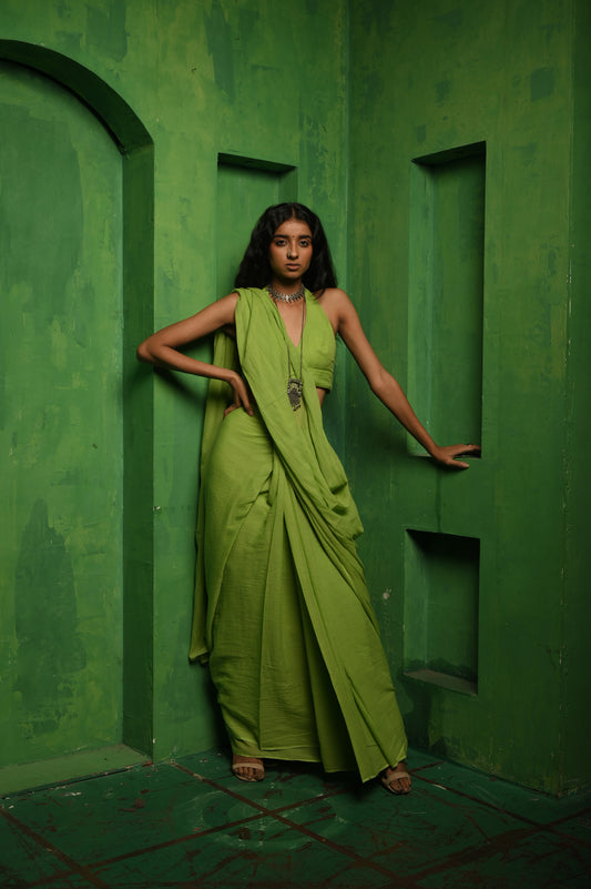 Apple sorbet I Light Green Handloom Mul Modal saree