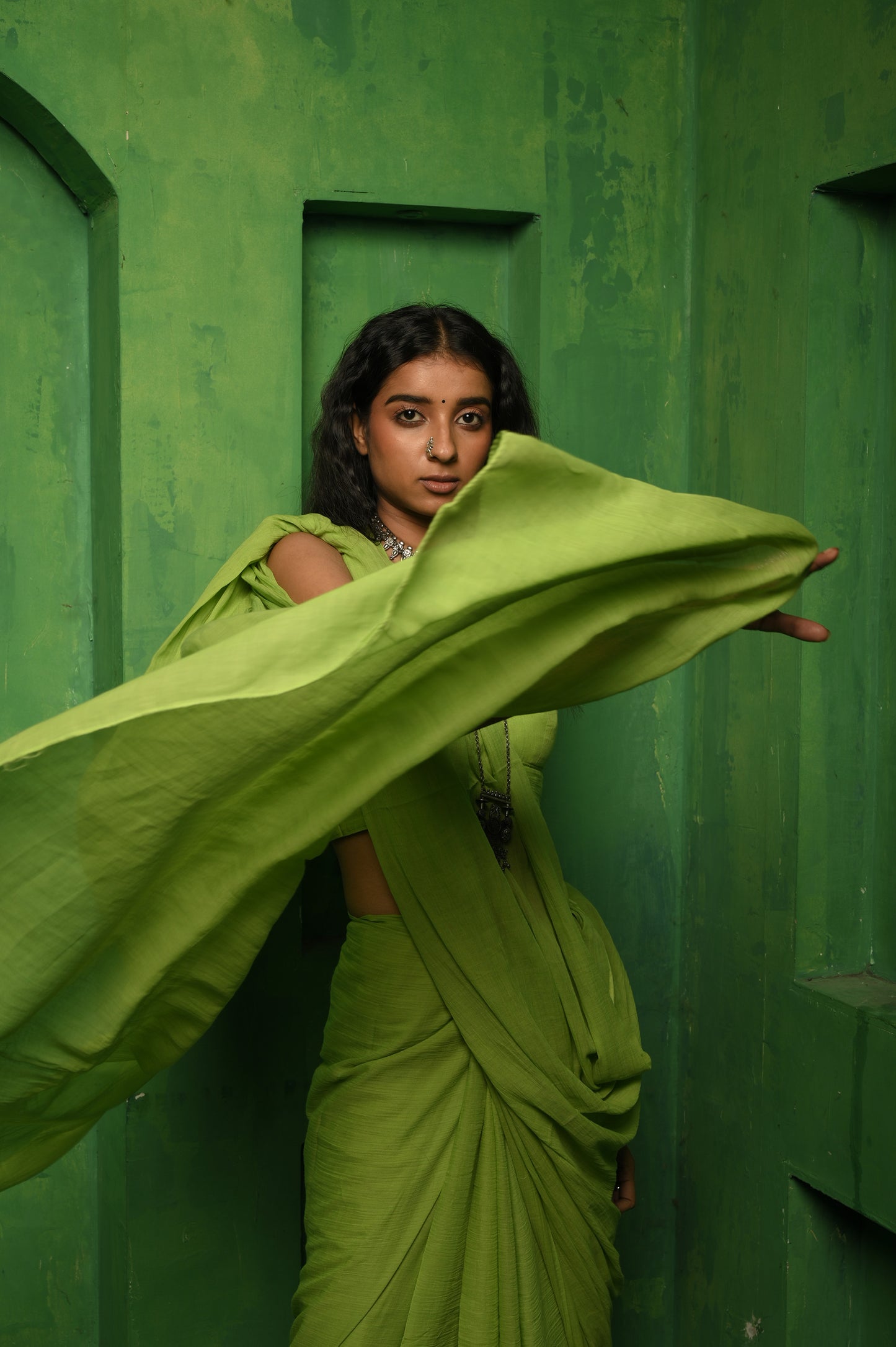 Apple sorbet I Light Green Handloom Mul Modal saree