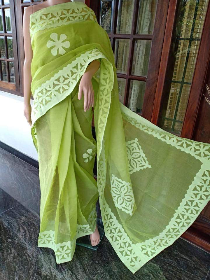 Organdy Cotton Applique Work Sarees