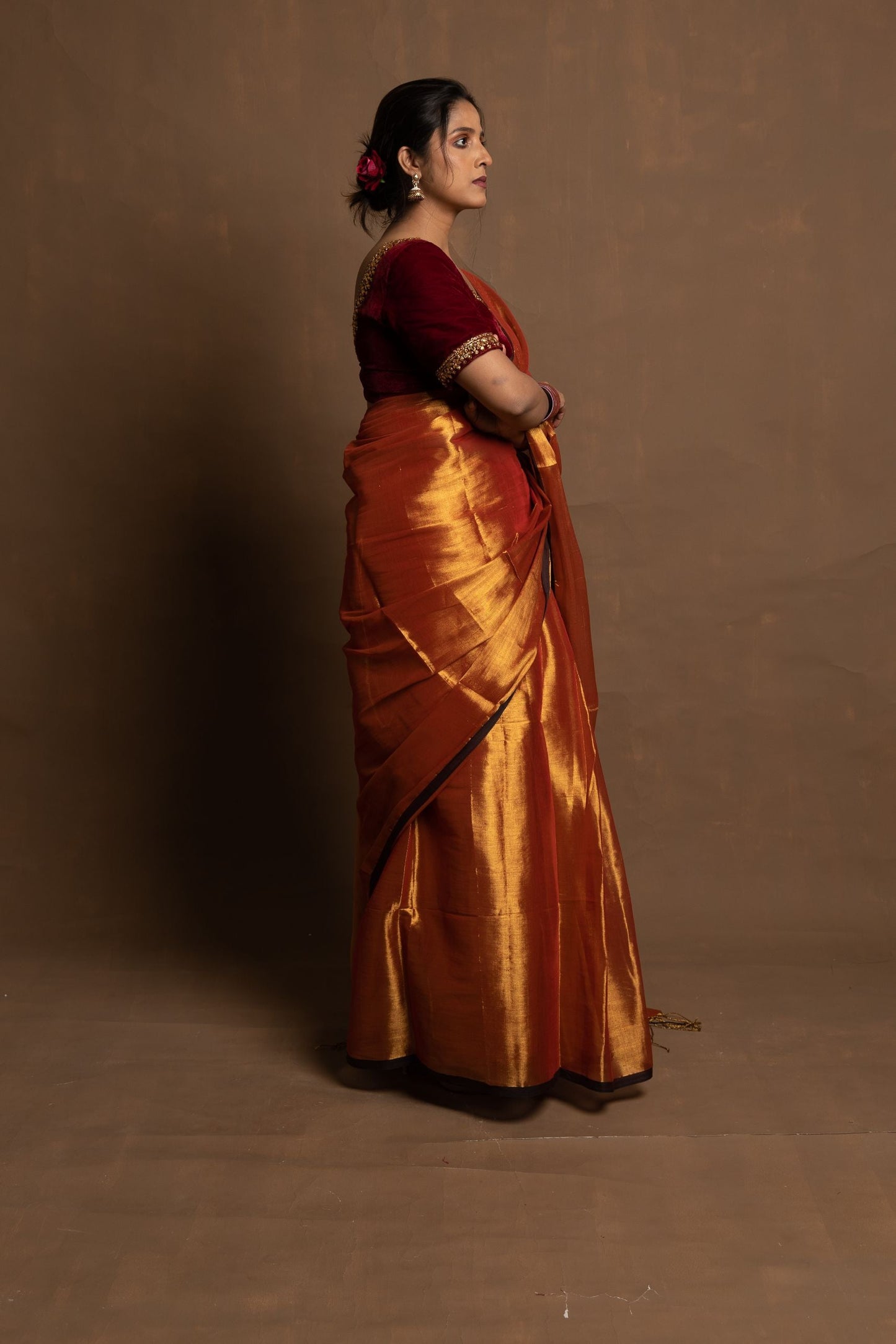 Ardhpataka I Rust Gold Handloom Tissue saree