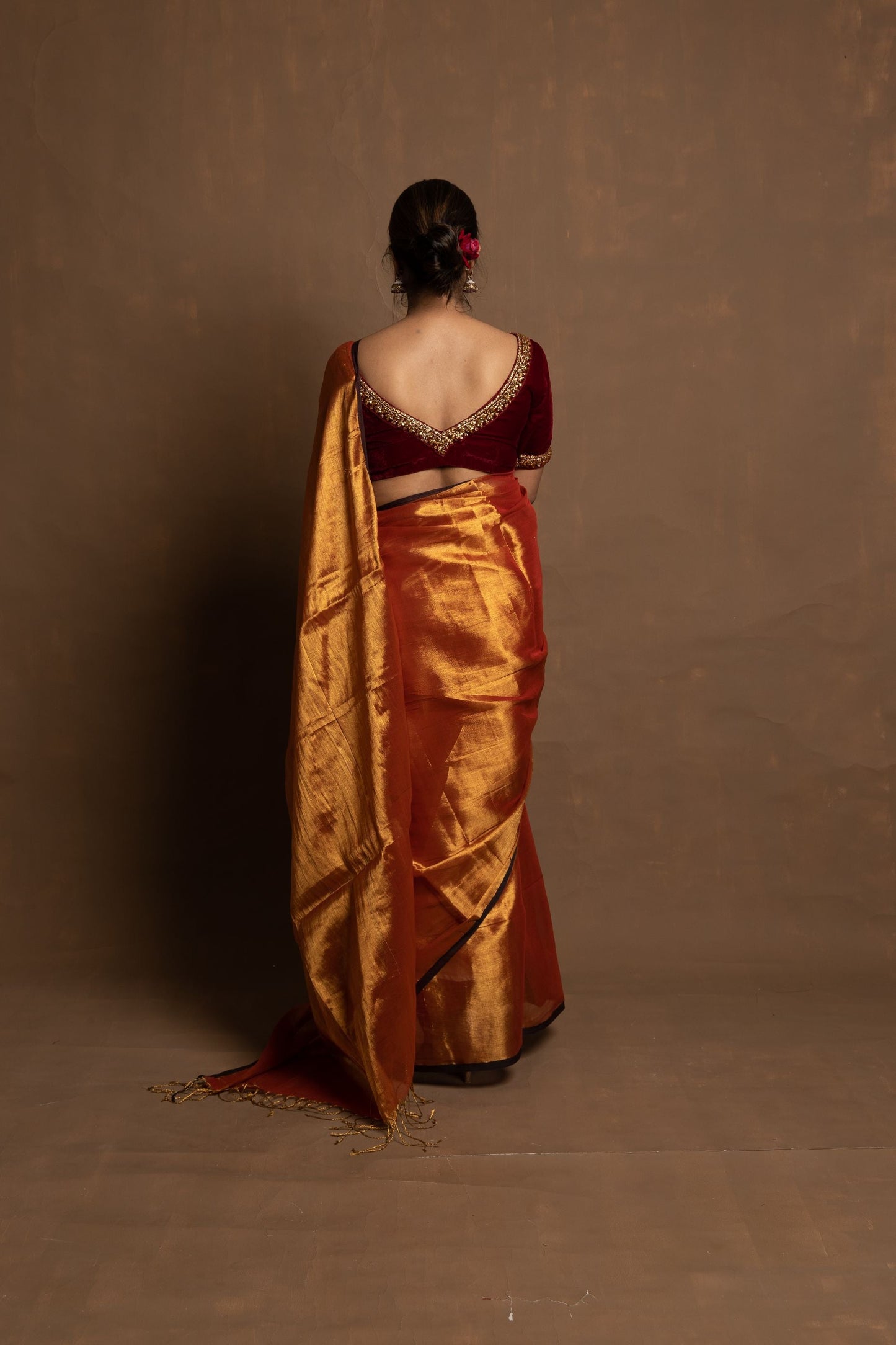 Ardhpataka I Rust Gold Handloom Tissue saree