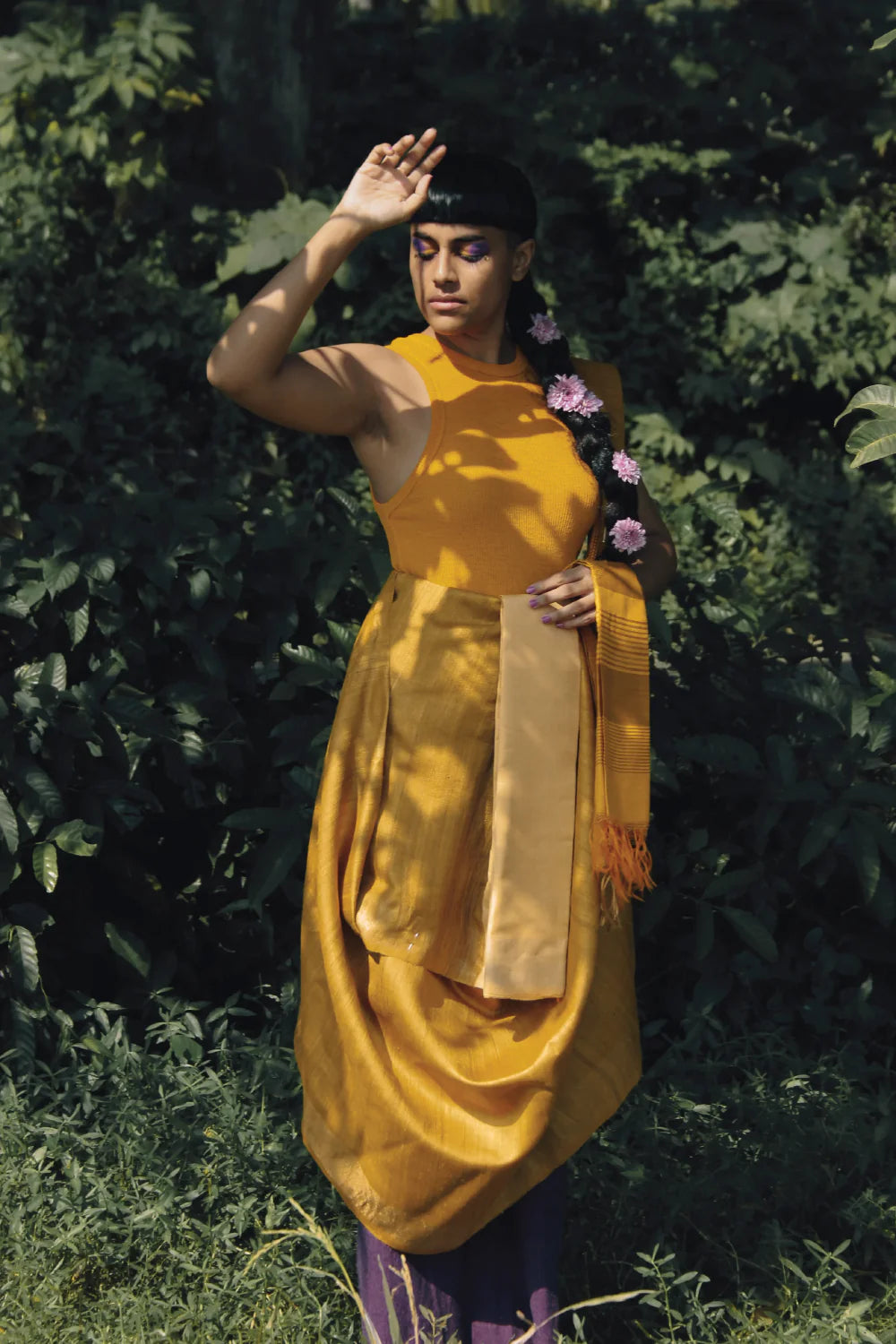 Yellow Handloom Tussar silk saree with Gold Zari border