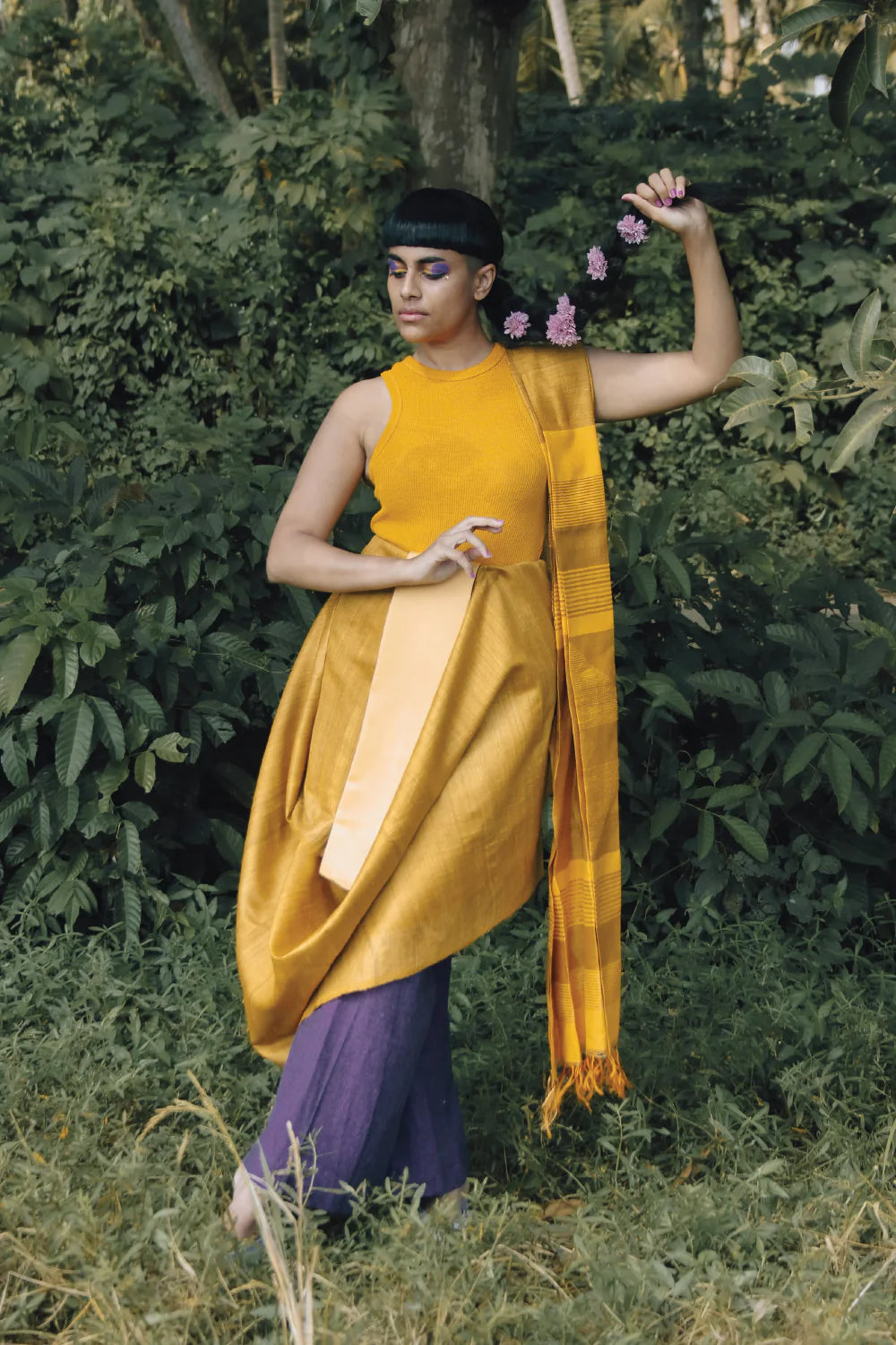 Yellow Handloom Tussar Silk Saree With Gold Zari Border