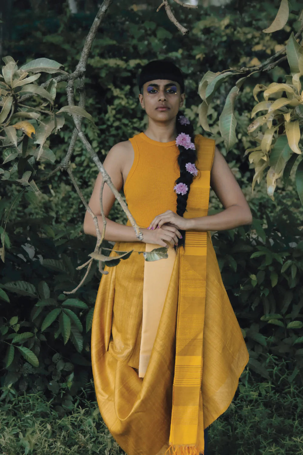 Yellow Handloom Tussar silk saree with Gold Zari border