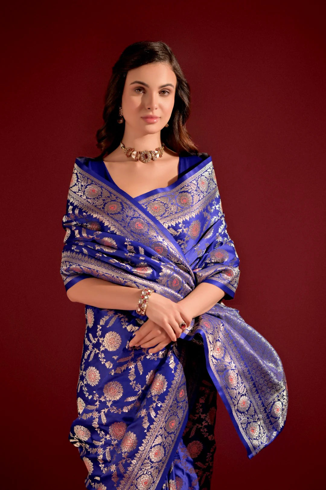 Royal Blue Banarasi Satin Silk Saree