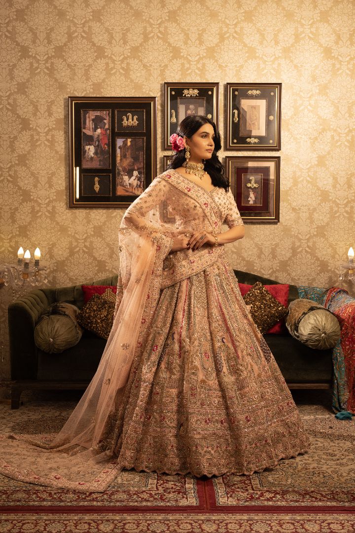 Pink Heavy Handwork lehenga with peacock Design