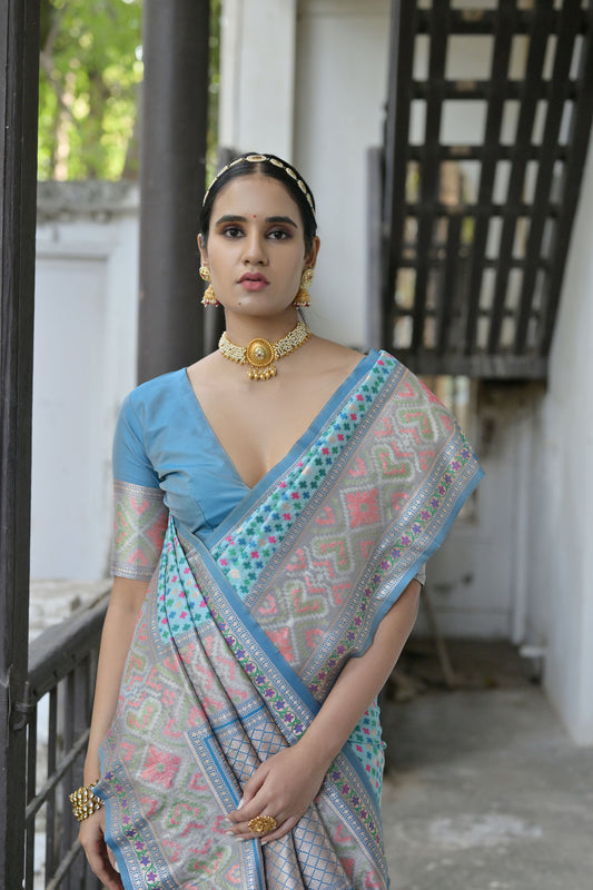 Bhakti Patola Firozi Paithani Silk meenakari weave Saree