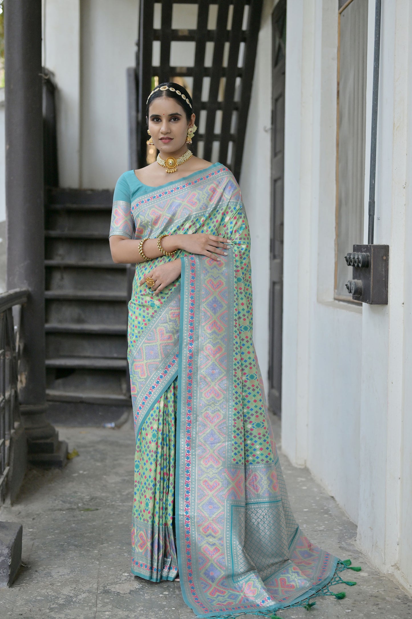 Bhakti Patola Sea Green Paithani Silk meenakari weave Saree