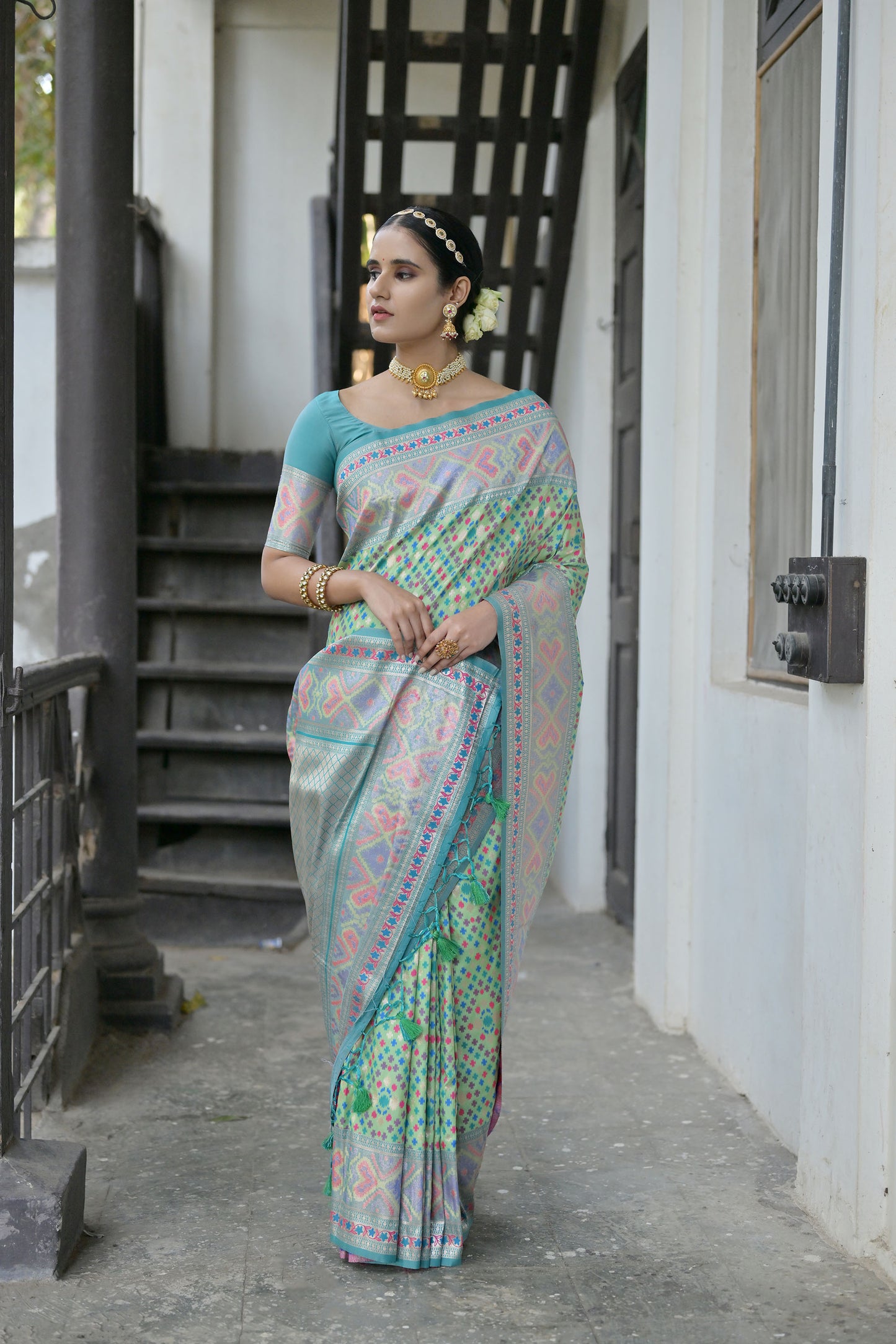 Bhakti Patola Sea Green Paithani Silk meenakari weave Saree