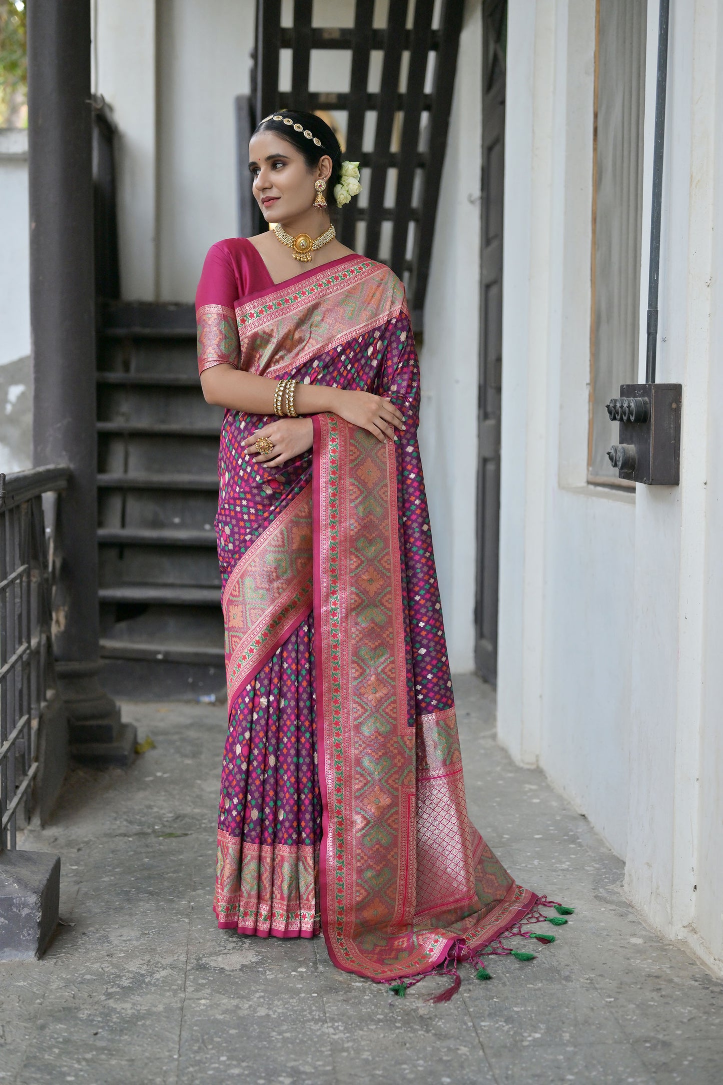 Bhakti Patola Wine Paithani Silk meenakari weave Saree