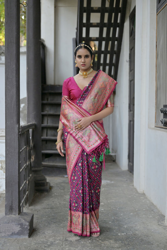 Bhakti Patola Wine Paithani Silk meenakari weave Saree